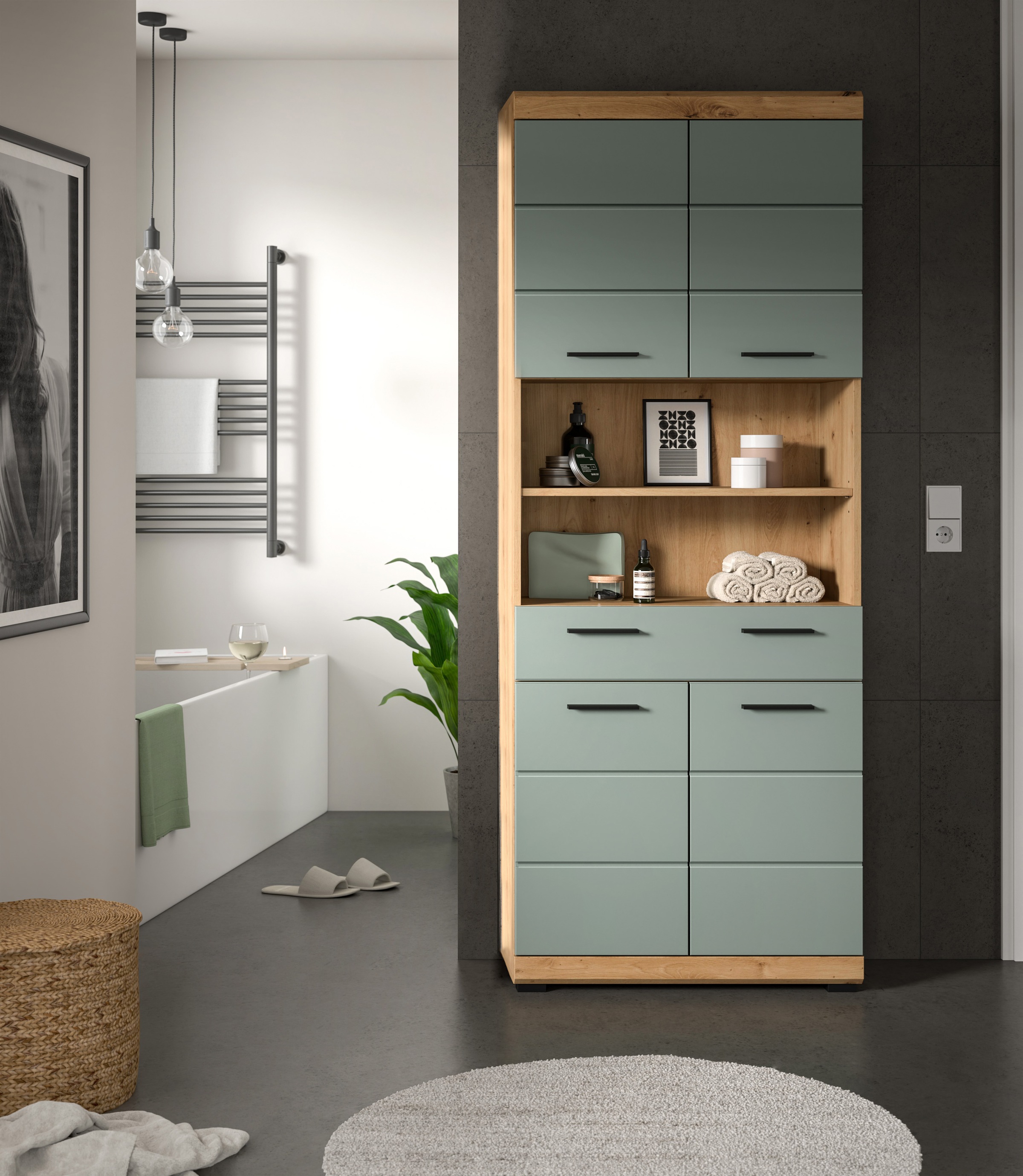 INOSIGN Hochschrank »Siena, Breite 74cm, 4 Türen, 1 Schubkasten, 2 offene F günstig online kaufen