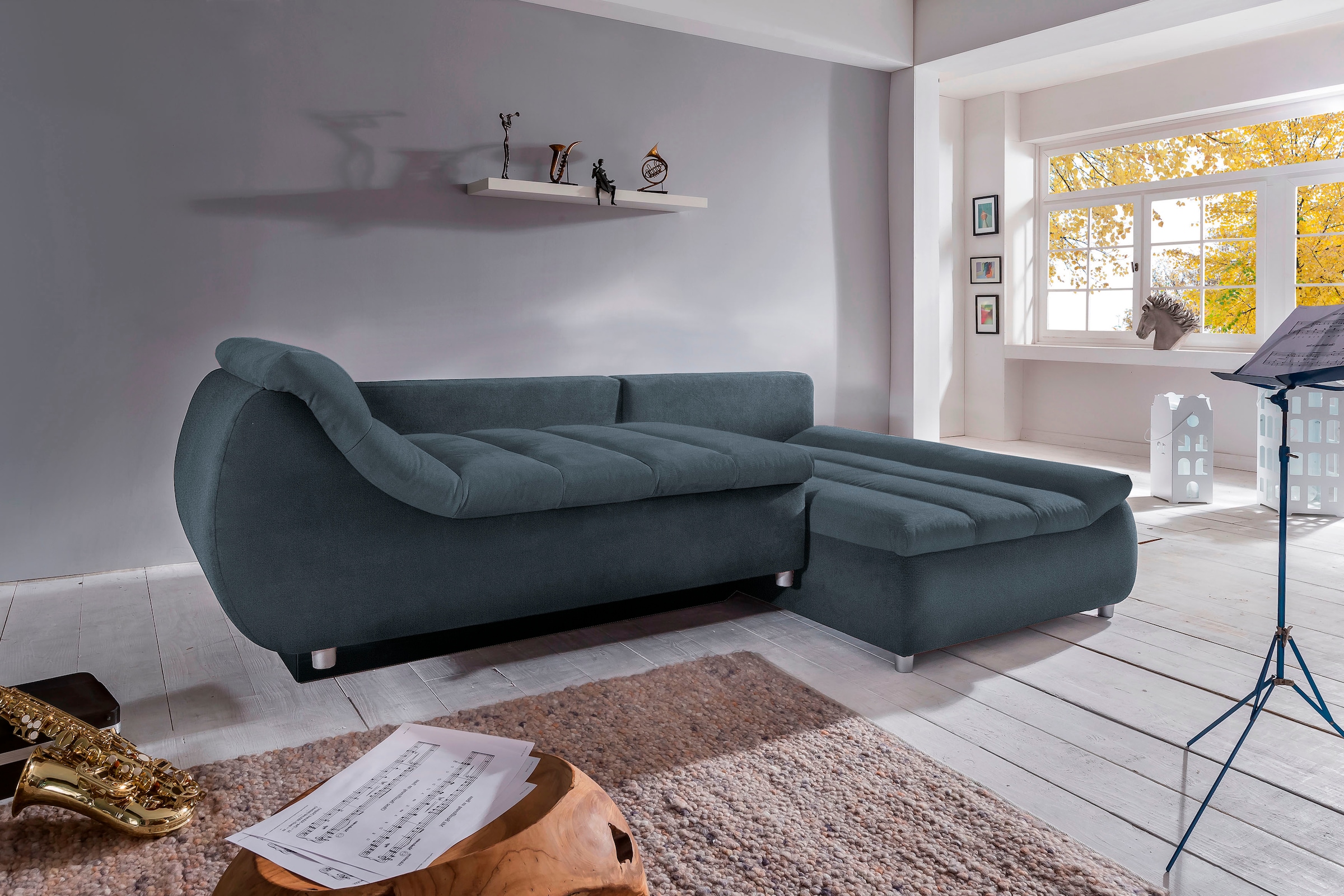 INOSIGN Ecksofa »Imola elegant und bequem, aktuelle Steppung im Sitz, L-Form«, wahlweise mit Bettfunktion