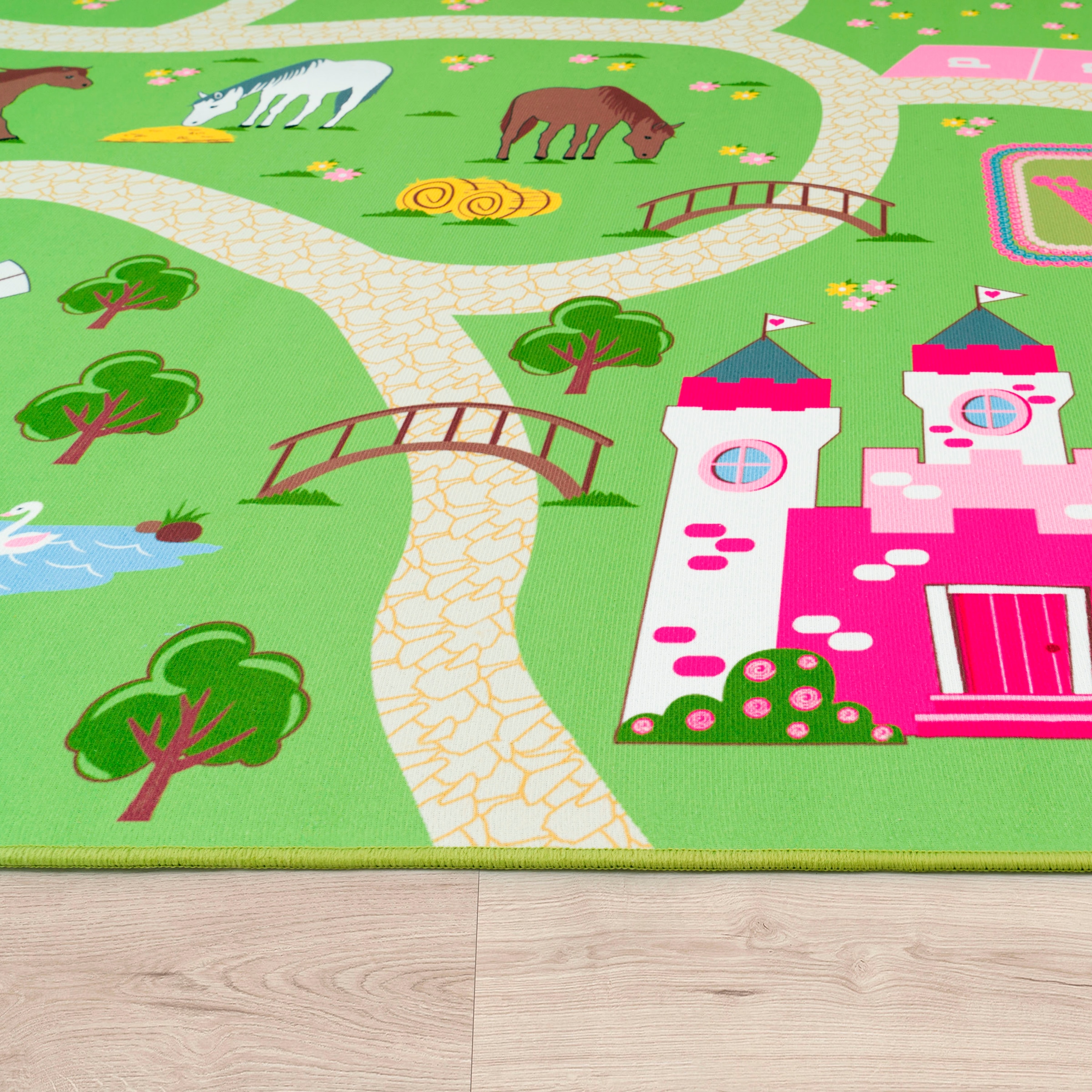 Paco Home Kinderteppich »Bino 560«, rund, 4 mm Höhe, Kurzflor, Straßen-Spiel-Teppich, Motiv Bauernhof, Kinderzimmer