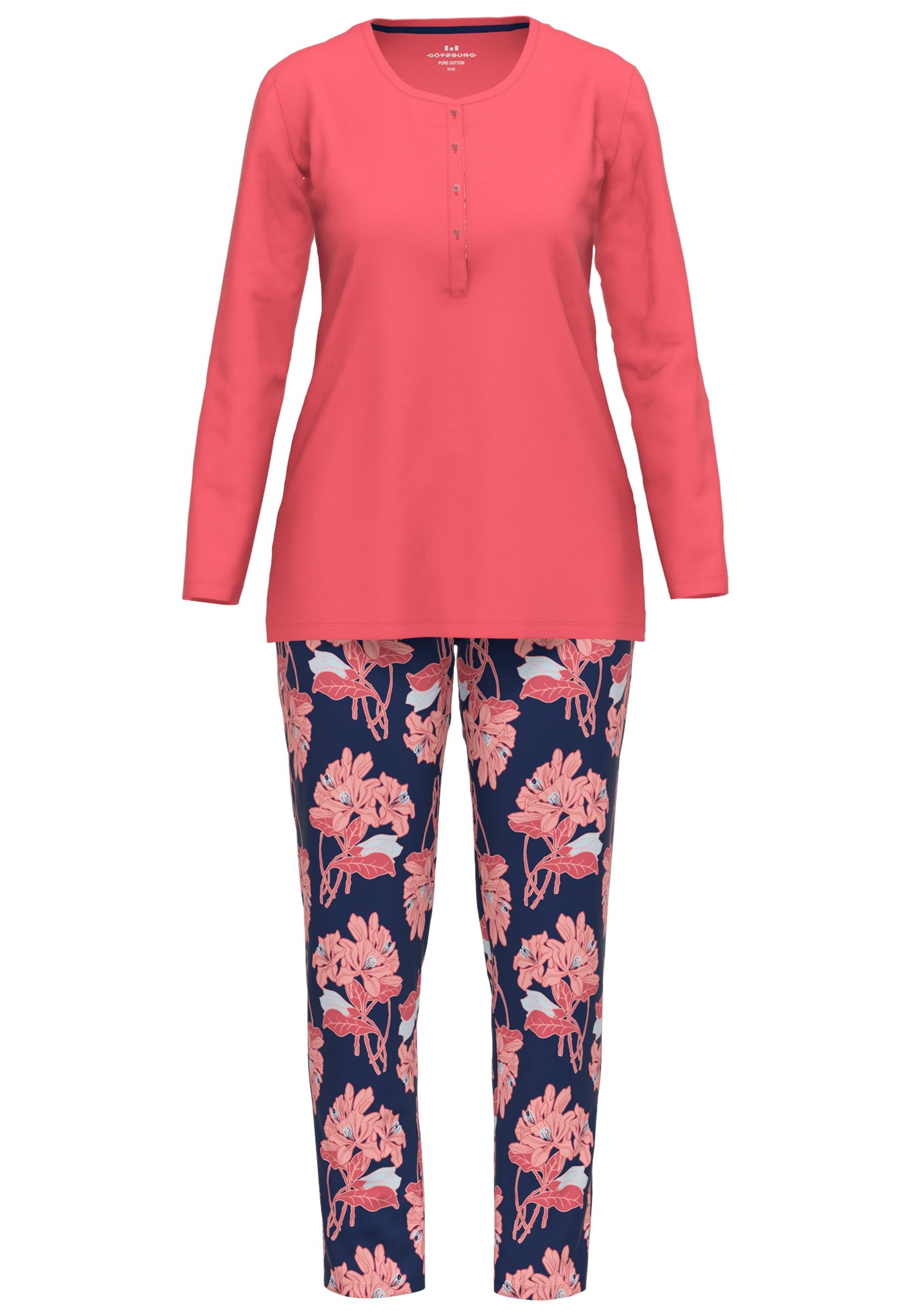 GÖTZBURG Pyjama »Herbstblume«, (2 tlg.), Knopfleiste, Langarm, Rundhalsausschnitt