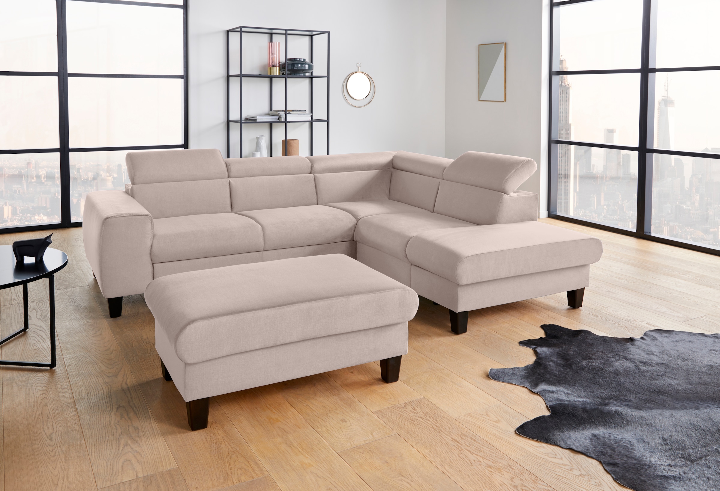 COTTA Ecksofa »Morven L-Form mit Kopfteilverstellung«, wahlweise mit Bettfunktion, Bettkasten & Wireless-Charger
