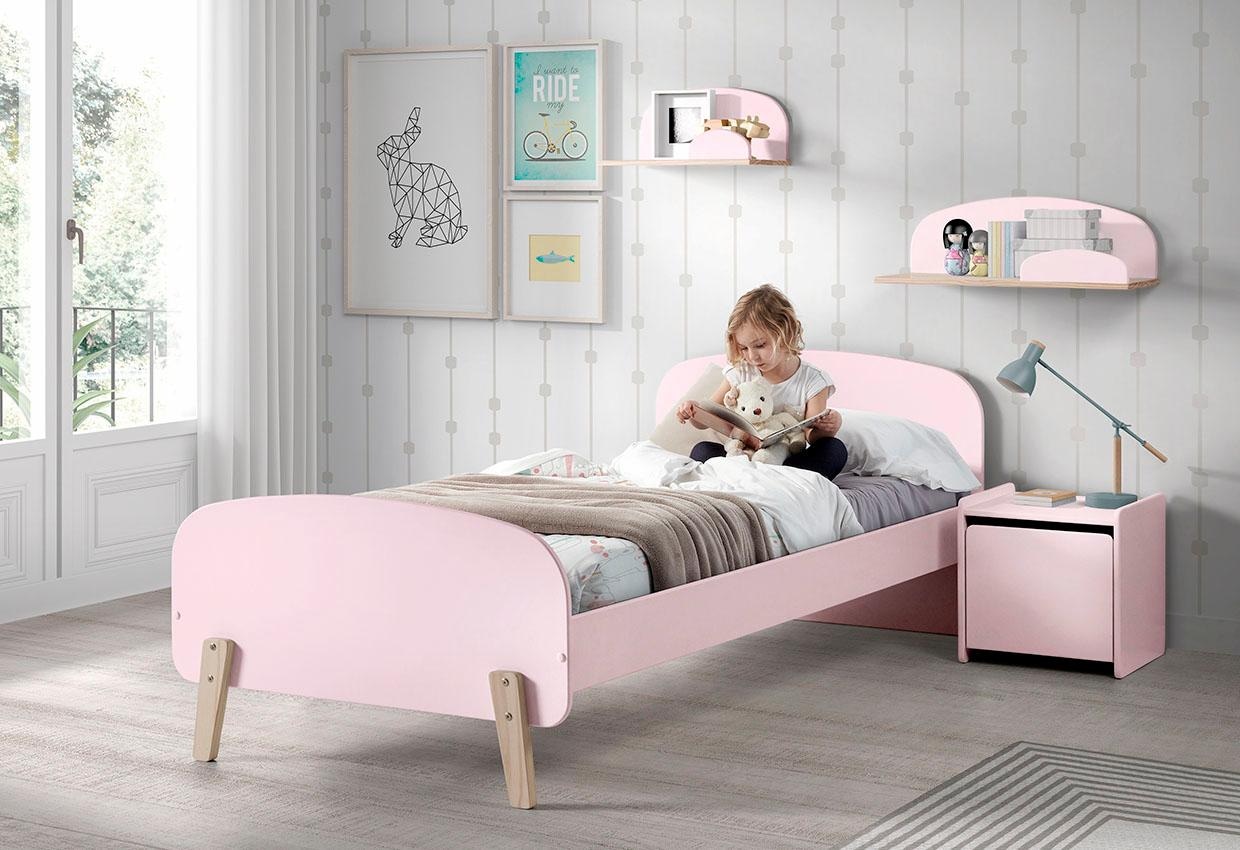 Vipack Kinderbett »Kiddy, inkl. Rolllattenrost, Liegefläche 90/200 cm«, (B/H/T ca. 205x72x94cm, gerundetes Kopf-/Fußteil, verschiedene Farben), gradliniges Design in Retro-Optik, hochwertiges MDF lackiert