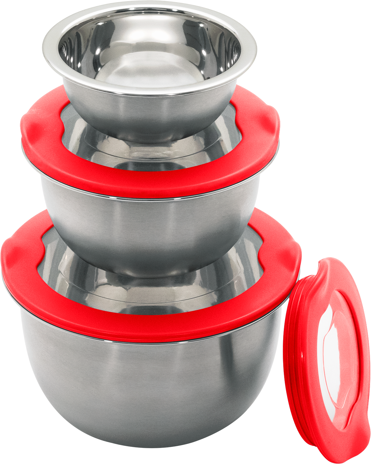 KING Bräter »7 L, Aluguss« Set, 3 Schüsseln mit Kunststoffdeckeln: Ø 17,5 - Ø 14,5 - Ø 12 cm, 8 Stk. tlg. Aluminiumguss