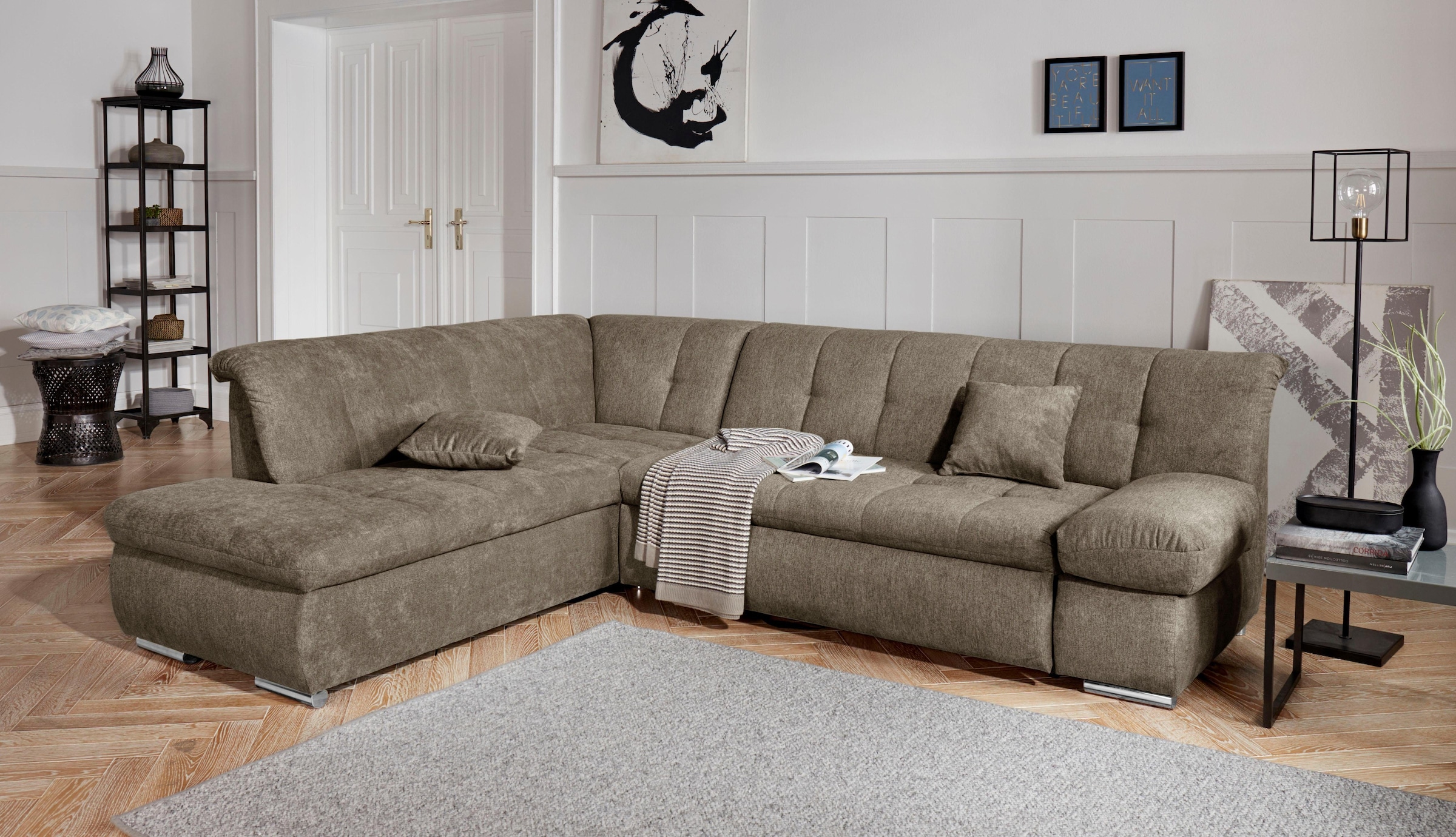 DOMO collection Ecksofa »Mona L-Form«, wahlweise mit Bett- und Armlehnfunktion