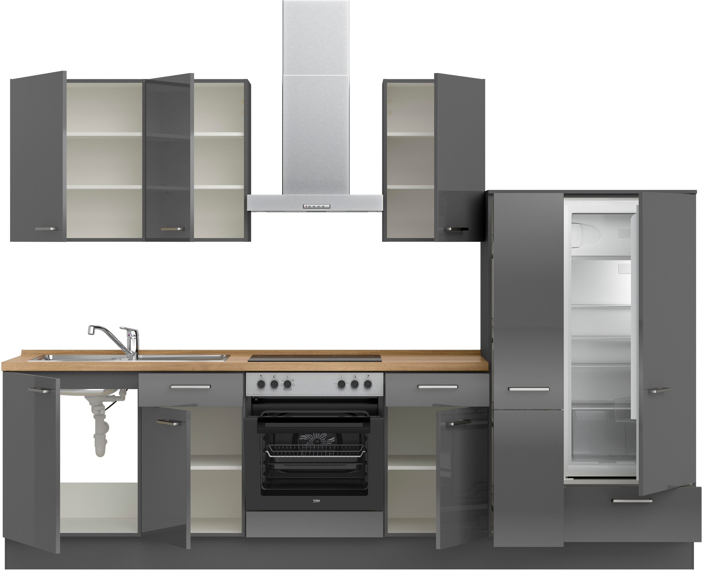 nobilia® Küchenzeile »"Flash I"«, vormontiert, Ausrichtung wählbar, Breite 300 cm, wahlw. mit E-Geräten
