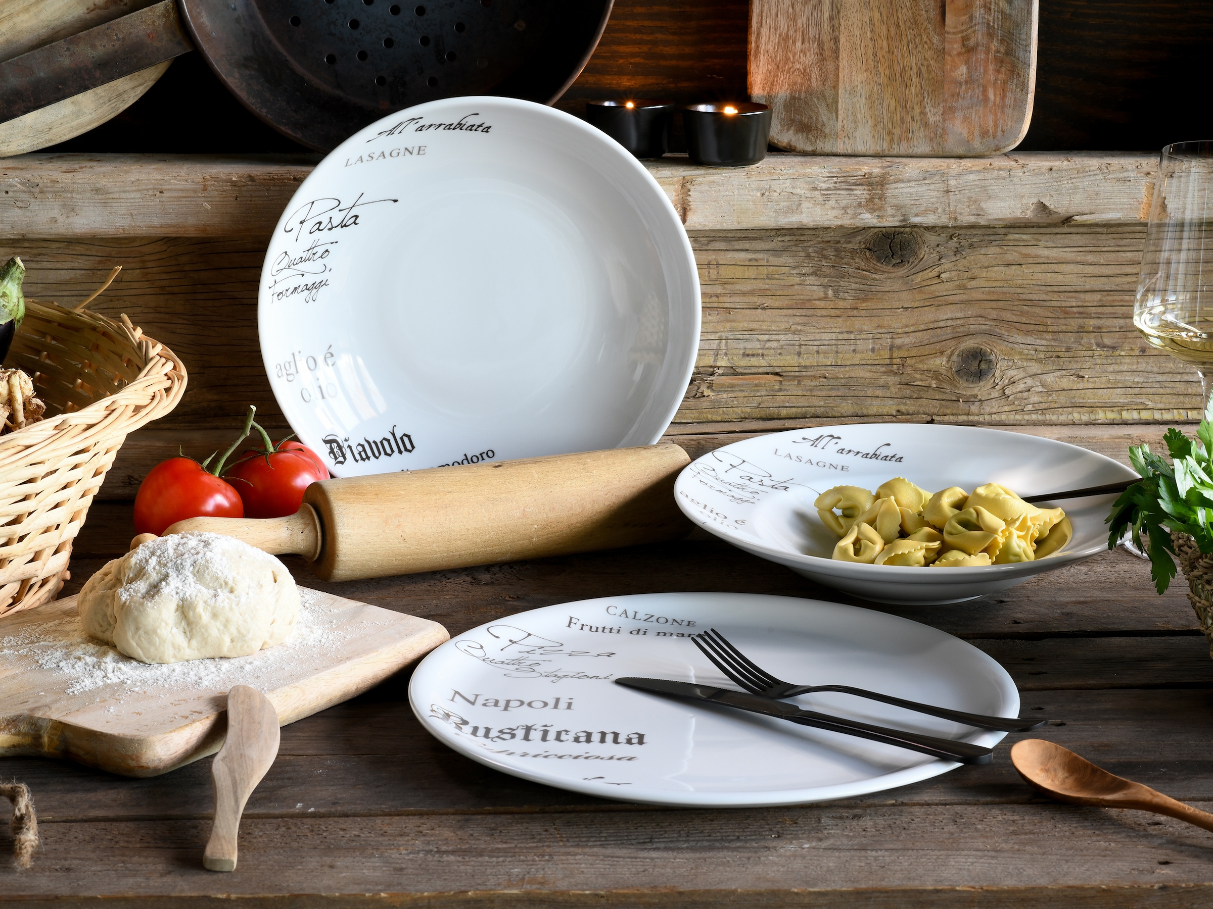 CreaTable Pastateller »Europa Gustoso, Pastateller 27 cm 4-tlg«, (Set, 4 St.), Vielseitig einsetzbar, Dezente Dekoranlage