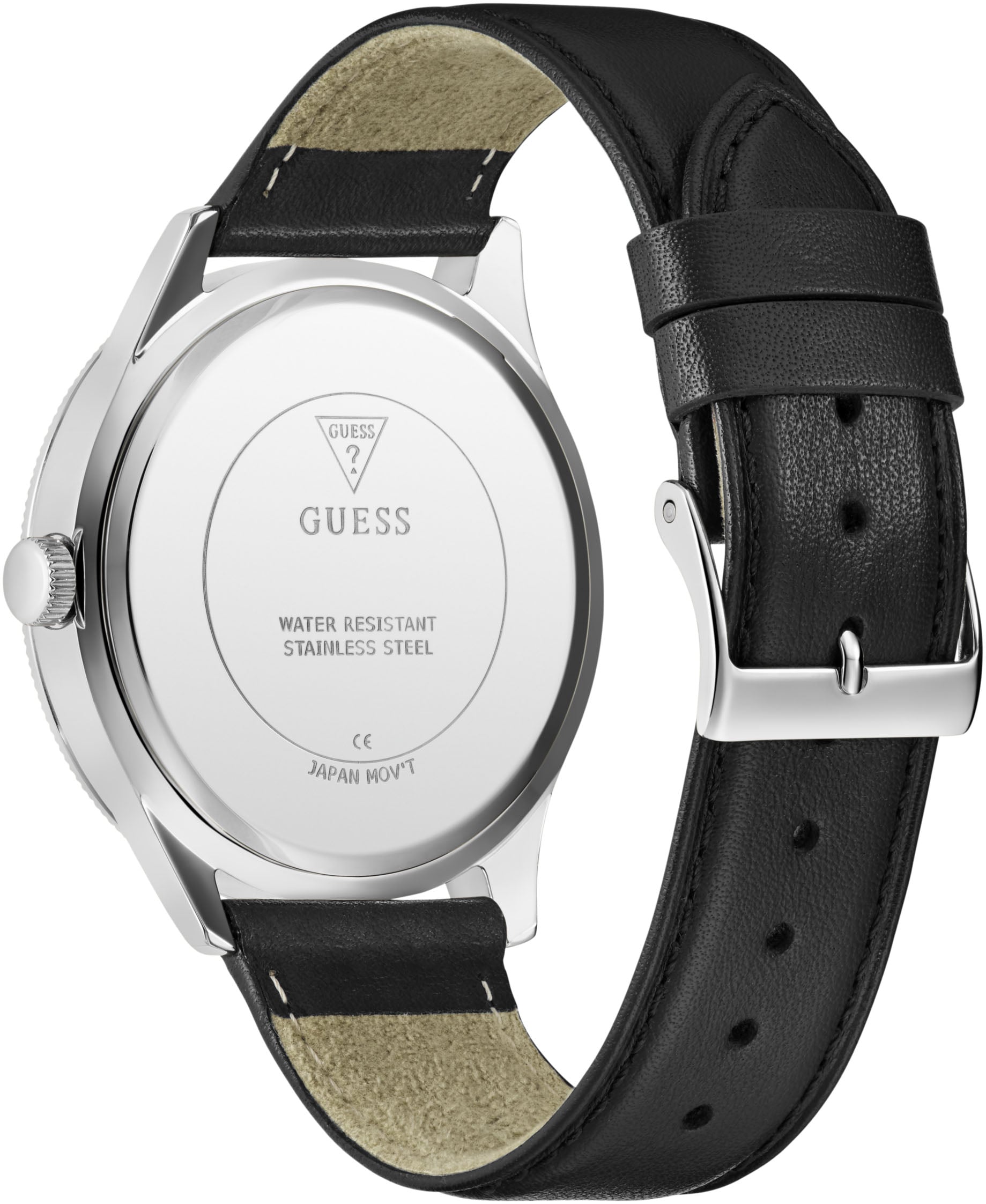 Guess Quarzuhr »DEX«, (Set, 2 tlg., mit Wechselarmband), Armbanduhr, Herrenuhr, Silikonarmband, Lederarmband, Mineralglas