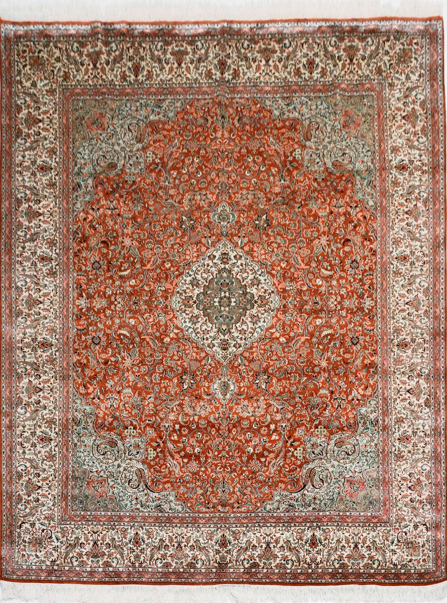 Kayoom Seidenteppich »Kashan 218«, rechteckig, 10 mm Höhe, Einzelstück mit Zertifikat, Wohnzimmer