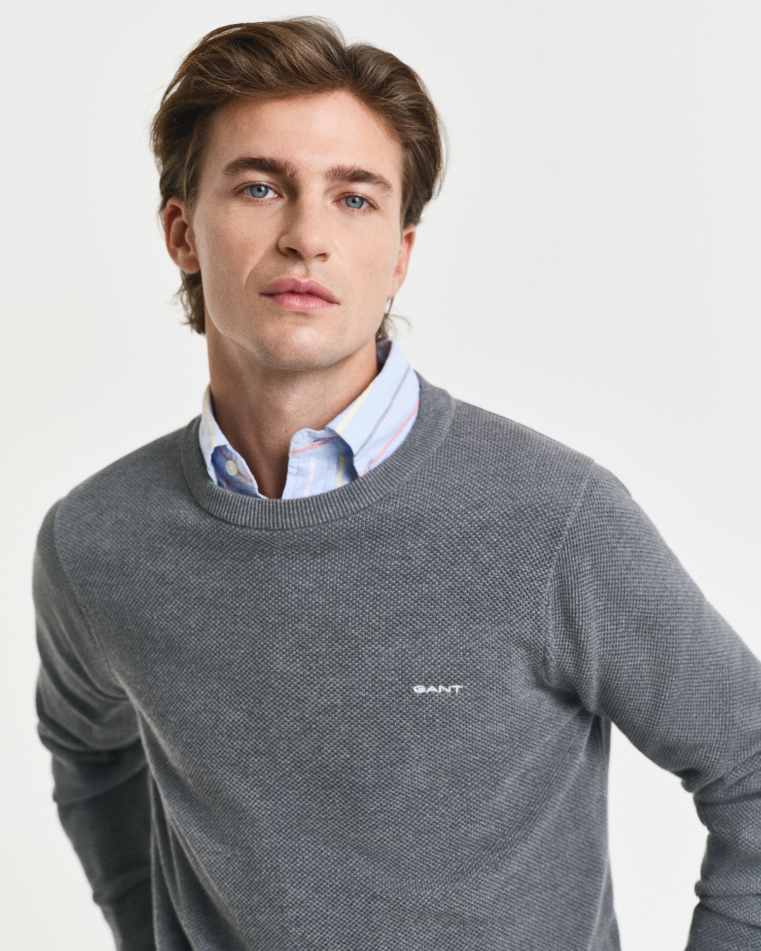 Gant Rundhalspullover »COTTON PIQUE C-NECK«, mit Logostickerei auf der Brust