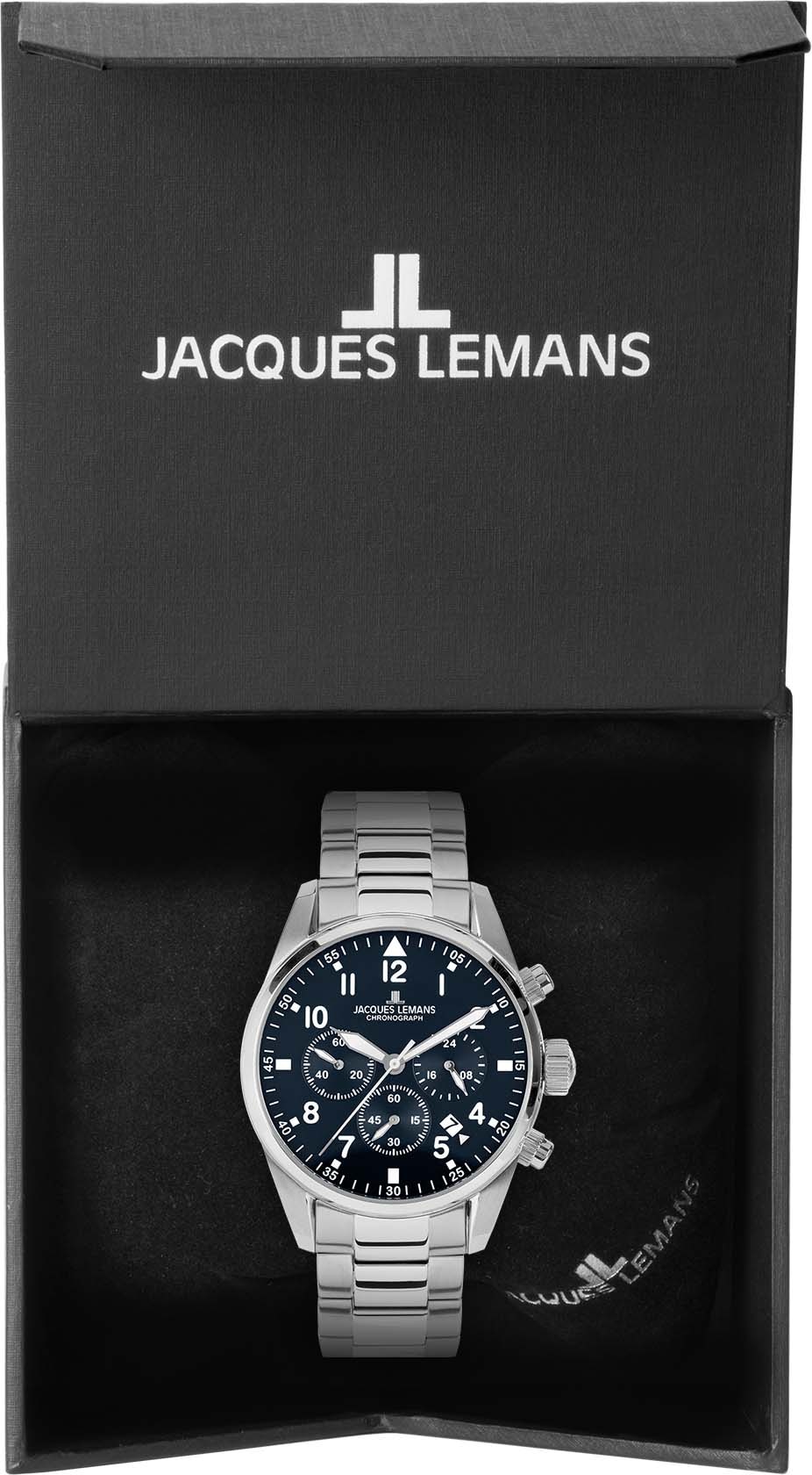 Jacques Lemans Chronograph »Barcelona«, Quarzuhr, Armbanduhr, Herrenuhr, Edelstahlarmband,bis 10 bar wasserd.
