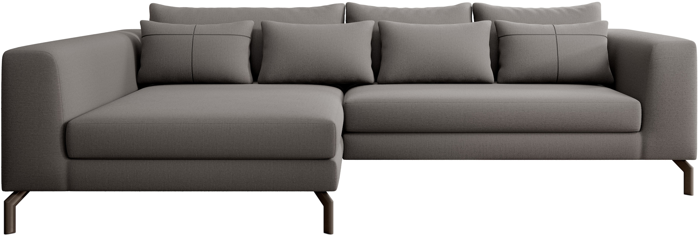 INOSIGN Ecksofa »Cross, mit softem Sitz, L-Form, wendbare Zierkissen, Breite 284 cm«, Couch mit vielen Kissen, stylische Kreuznaht, elegante Metallfüße