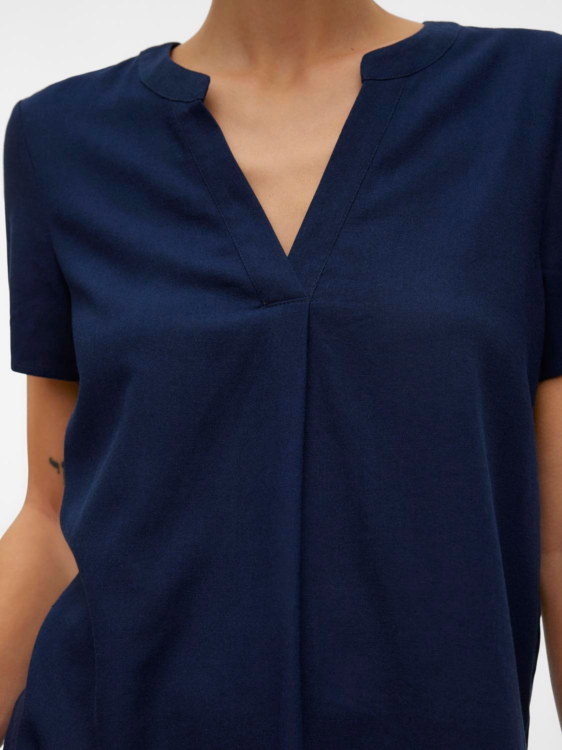 Vero Moda Blusenshirt »VMMYMILO SS V-NECK TOP WVN GA«, mit Leinen