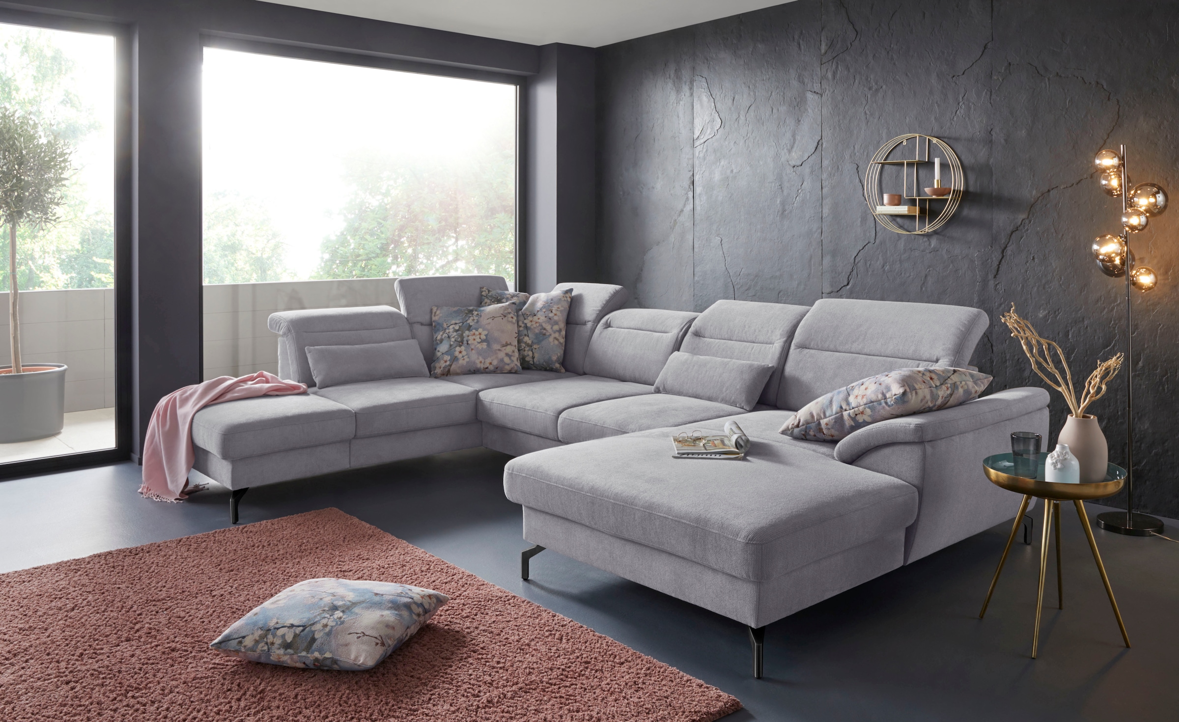 sit&more Wohnlandschaft »Percy U-Form«, 15 cm Fußhöhe, Sitztiefenverstellun günstig online kaufen