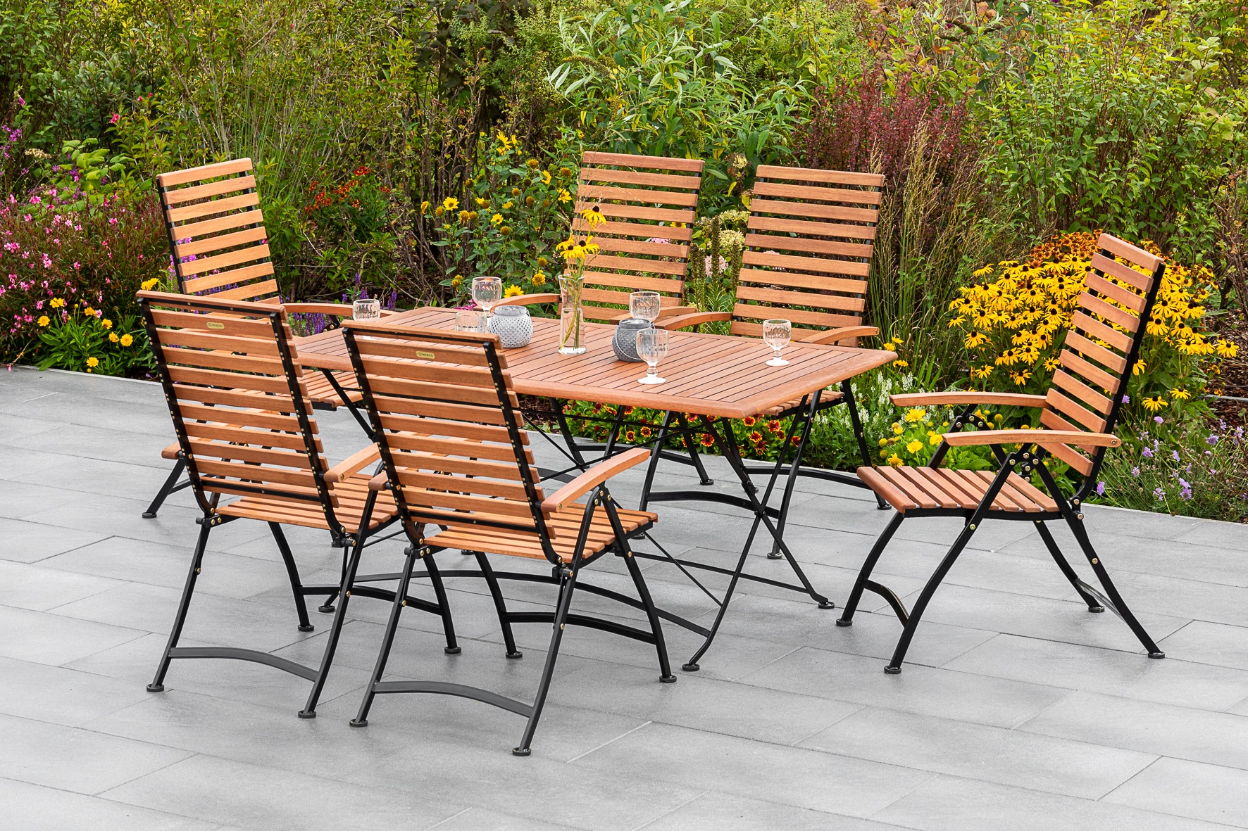 MERXX Garten-Essgruppe »Schloßgarten« 7 Stk. tlg. 6 Klappsessel mit Tisch günstig online kaufen