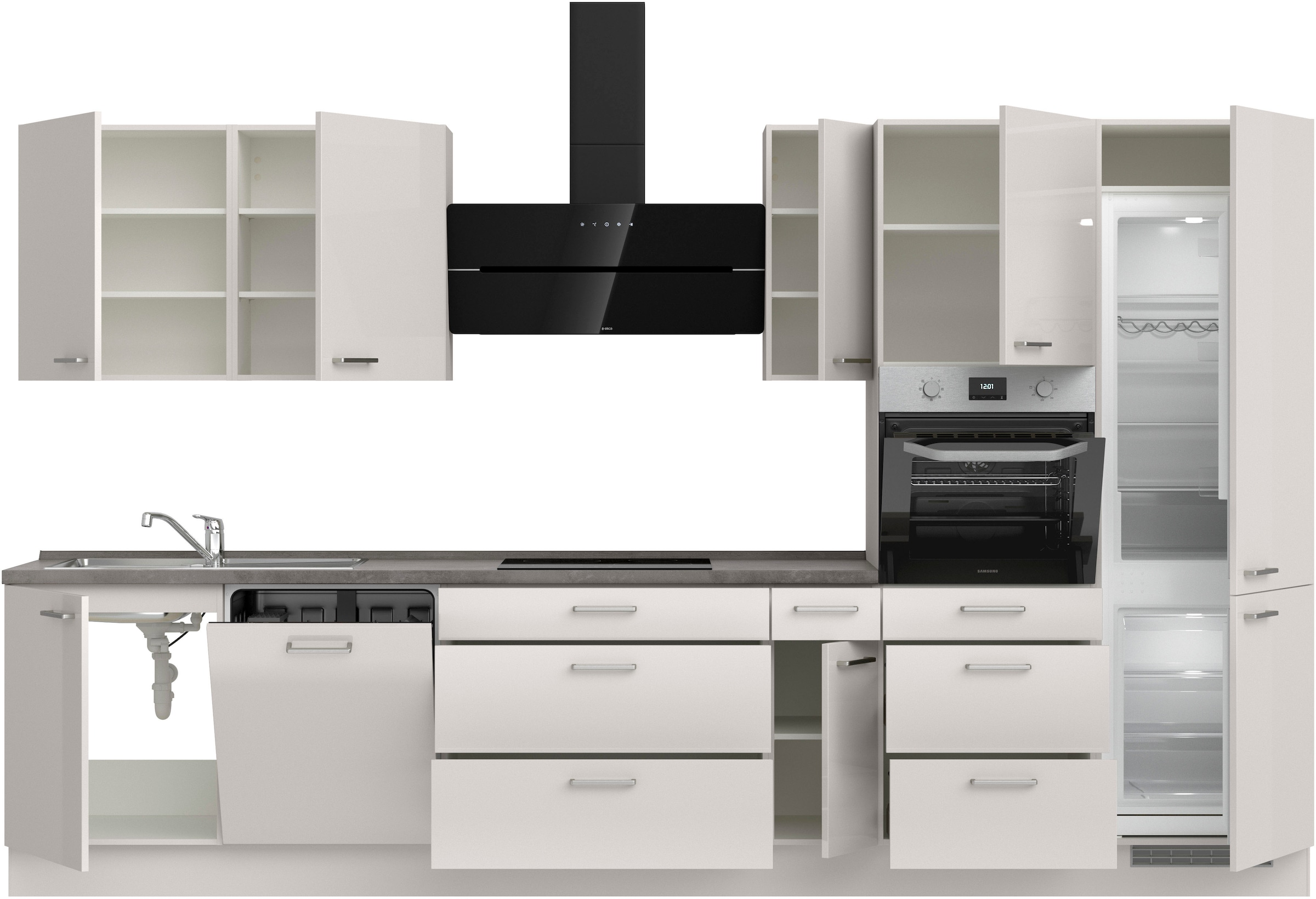 nobilia® Küchenzeile »"Flash II" mit Hochglanz Fronten«, vormontiert, Ausrichtung wählbar, Breite 360 cm, wahlw. mit E-Geräten