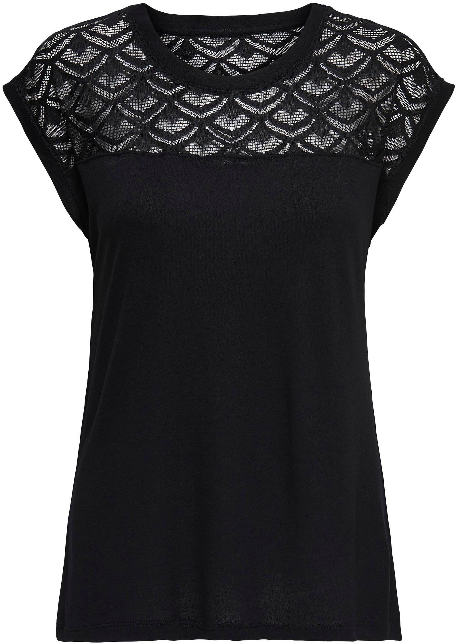 ONLY Spitzenshirt »ONLNICOLE – Spitzendetails für eleganten Auftritt im Alltag« figurbetont, Jersey, Viskose, Rundhals, unifarben
