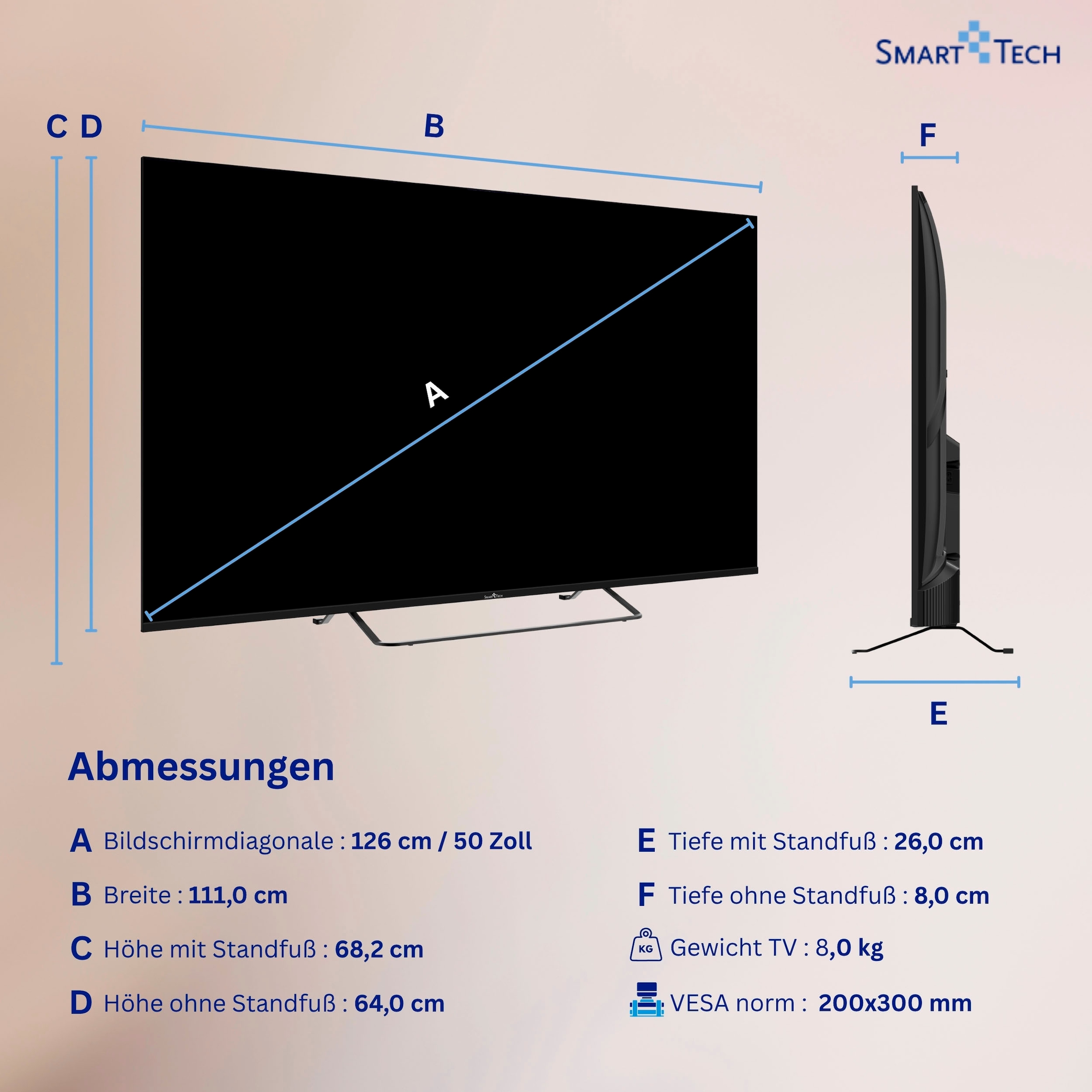 Smart Tech QLED-Fernseher »50QV02K« 126 cm/50 ″ Smart-TV