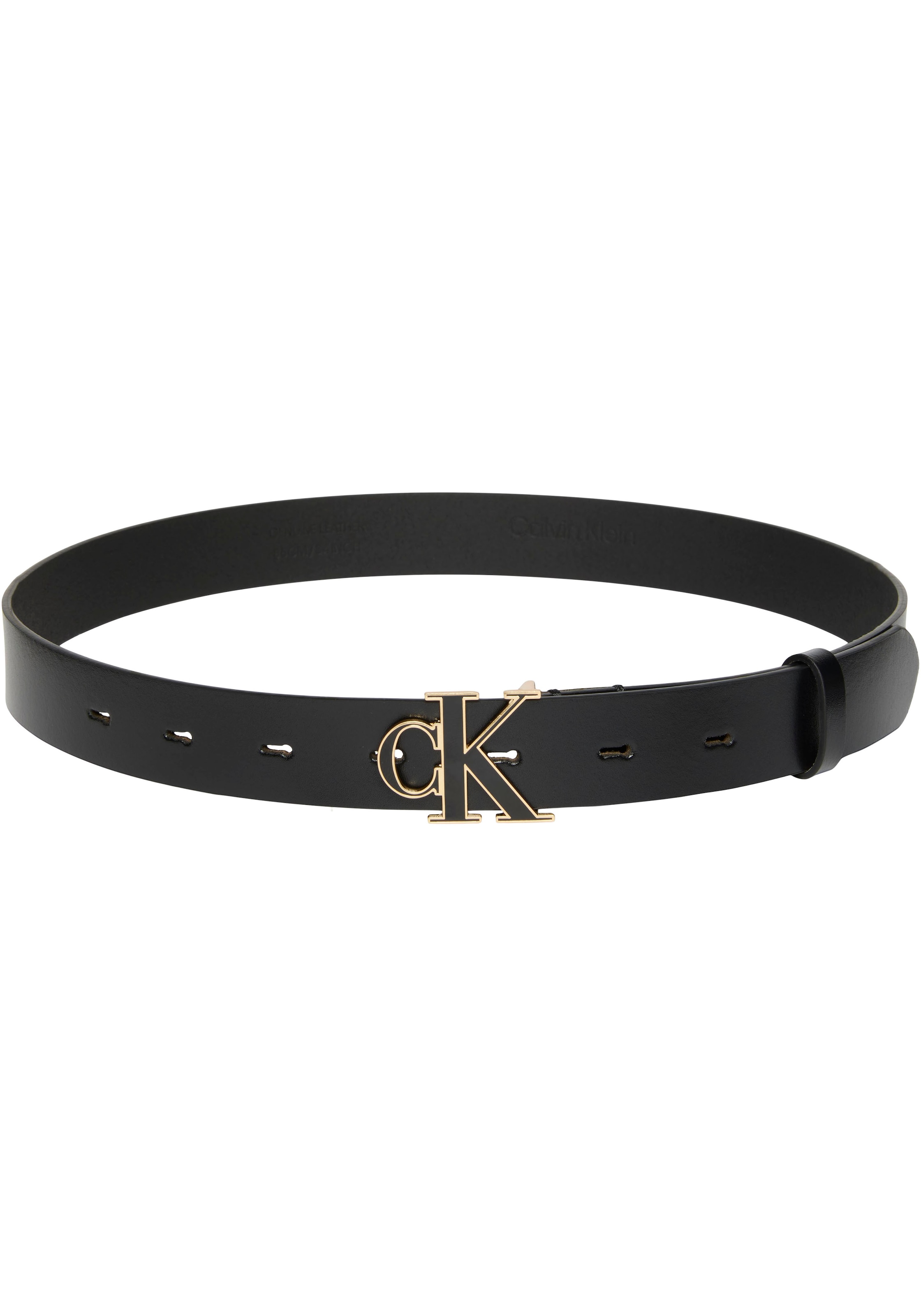 Calvin Klein Ledergürtel »ROUND CK BUCKLE 30MM BELT INLAY« Größenverstellbar mit Metallschließe