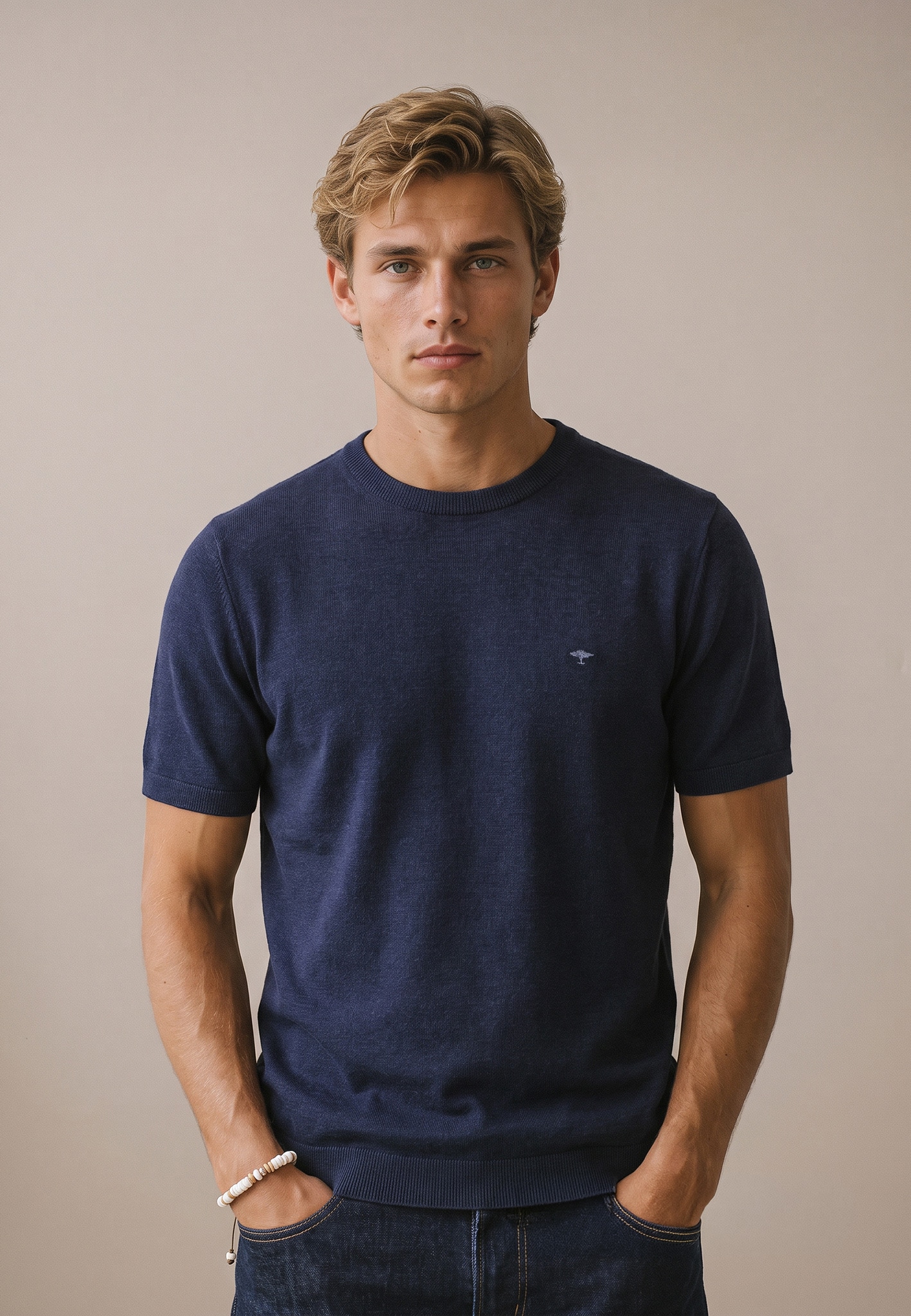 FYNCH-HATTON Strickpullover Sommerpullover - halbarm - mit Stickerei
