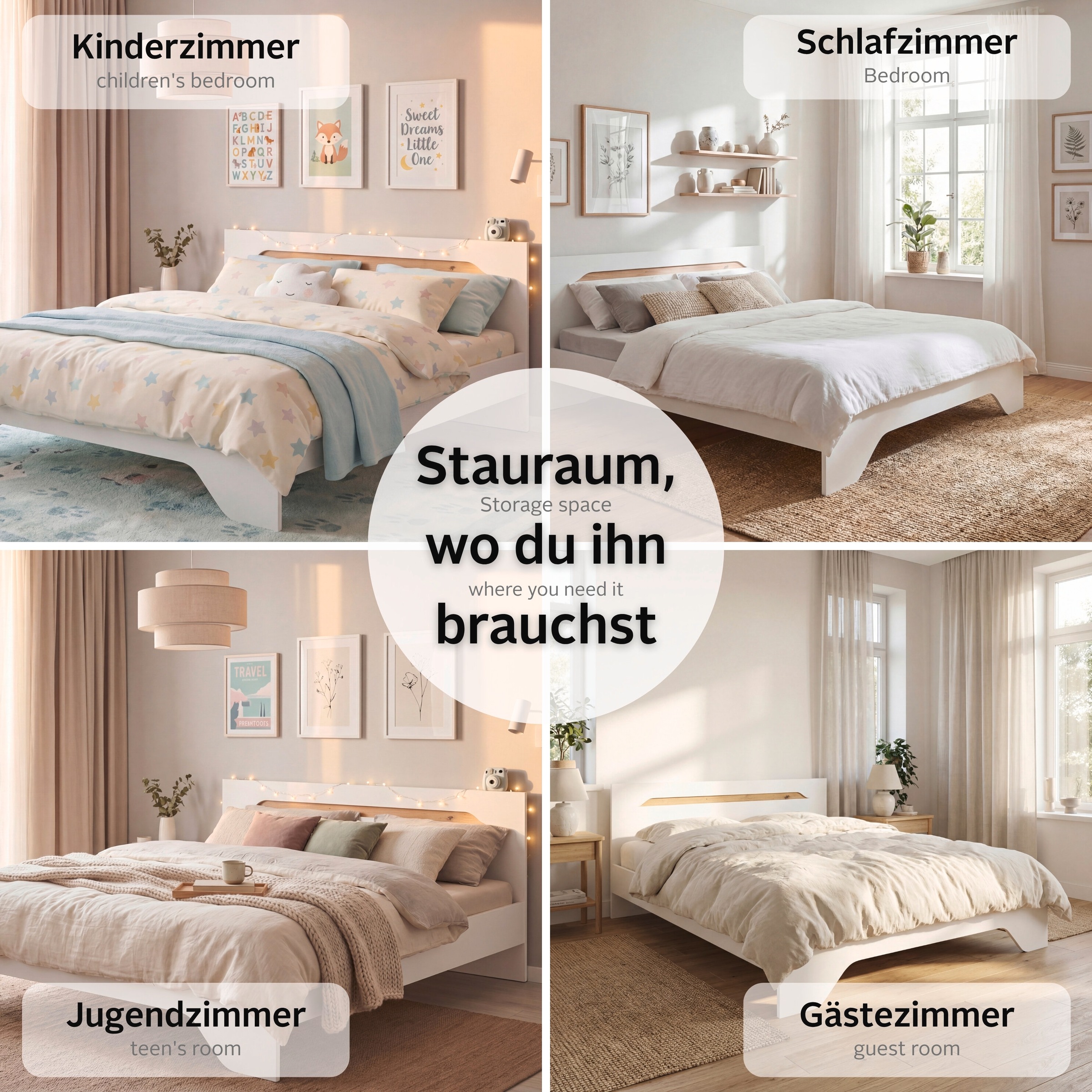 OTTO home Bett »Doppelbett Holzbett Futonbett AGORDO« Liegefläche: 180x200 cm,  mit stilvoller Kopfteil-Absetzung in Eiche Artisan MADE IN GERMANY