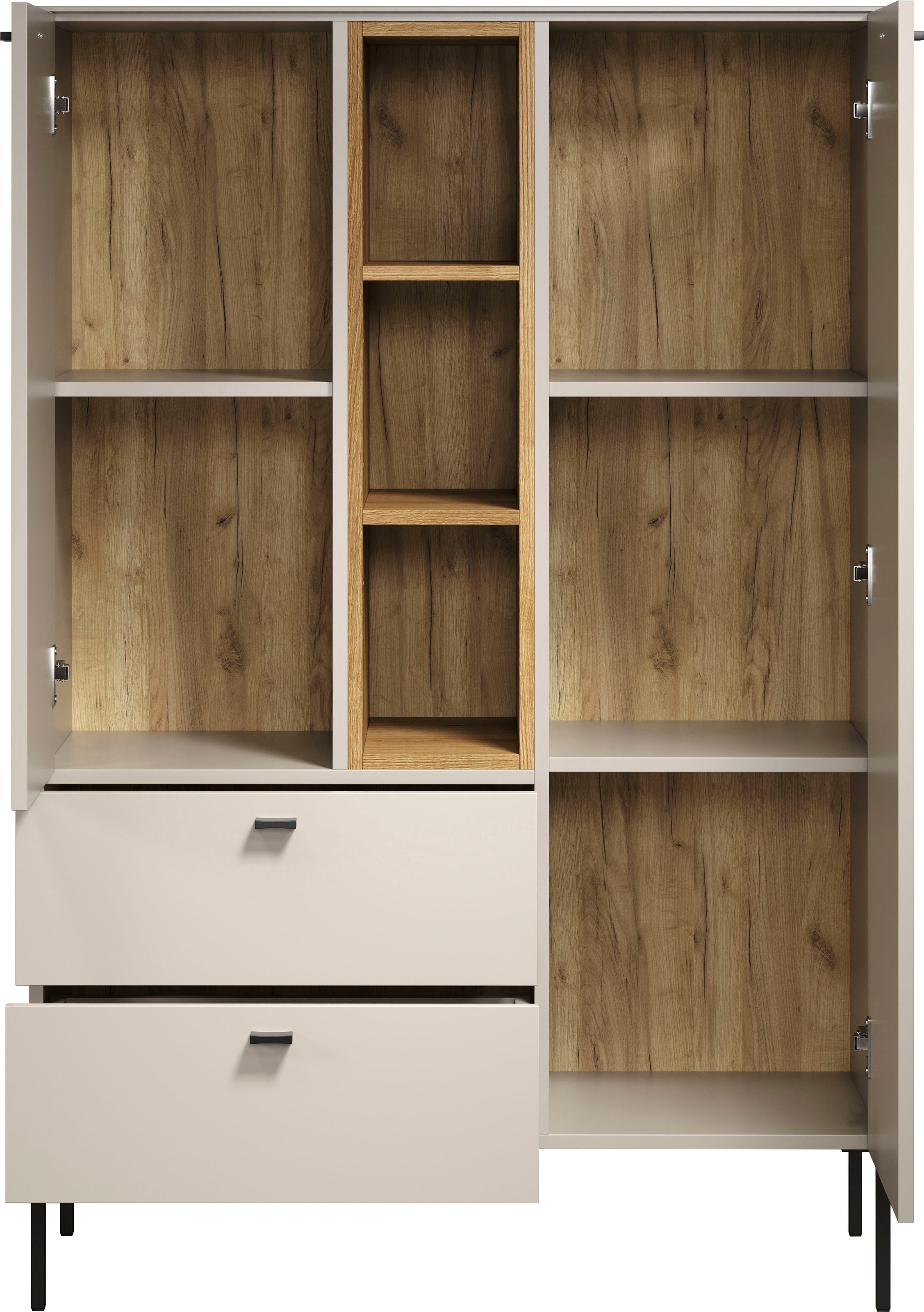 Places of Style Highboard »San Pedro«, (1 St.), Sideboard mit Griffen und Füßen aus Metall - (B/T/H) 93/42/140 cm