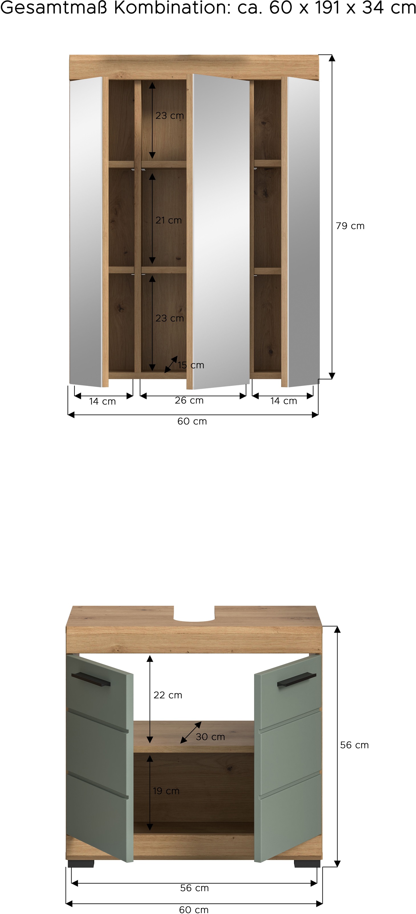 INOSIGN Badmöbel-Set »Siena, 2 tlg., bestehend aus: Waschbeckenunterschrank, Spiegelschrank«, (Set), in verschiedenen Farben erhältlich, Badmöbel, Kombination, Badezimmer