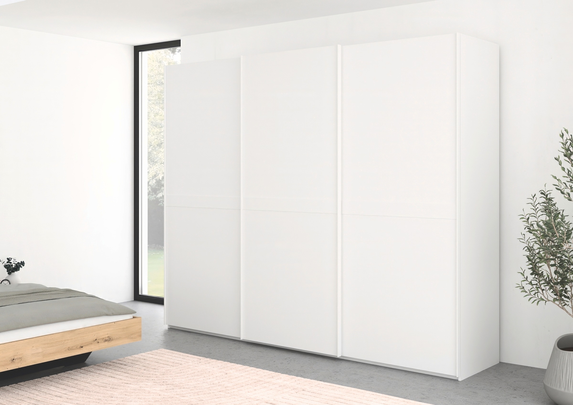 rauch Schwebetürenschrank »Kleiderschrank Schrank Garderobe Schlafzimmerschrank SCALE-LINE«, edle Optik mit Bauchbinde in Korpusfarbe Dekorfront MADE IN GERMANY