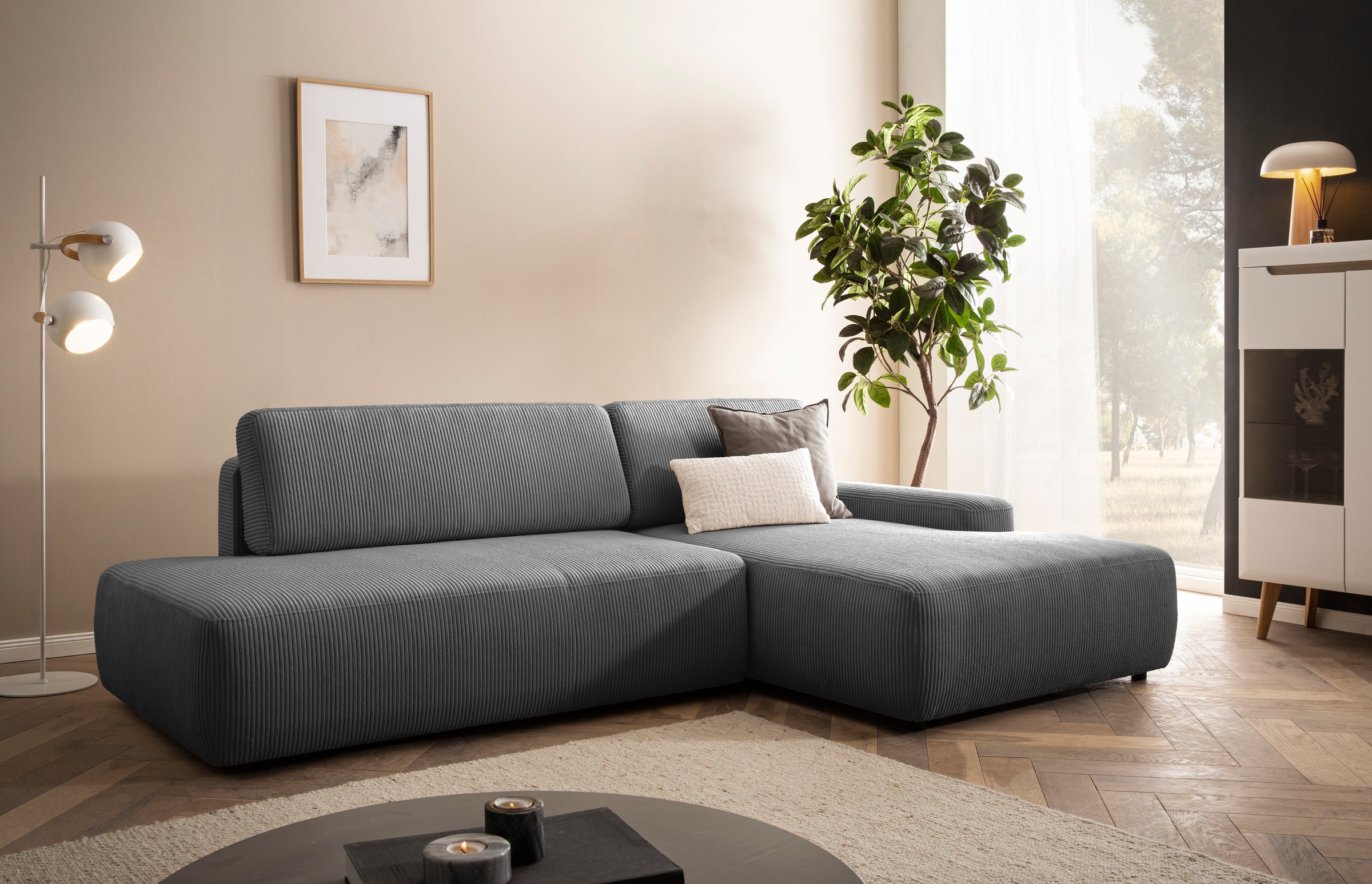 Home affaire Ecksofa »TORGE, Schlafsofa Cord, Samtvelours u. Strukur fein, günstig online kaufen
