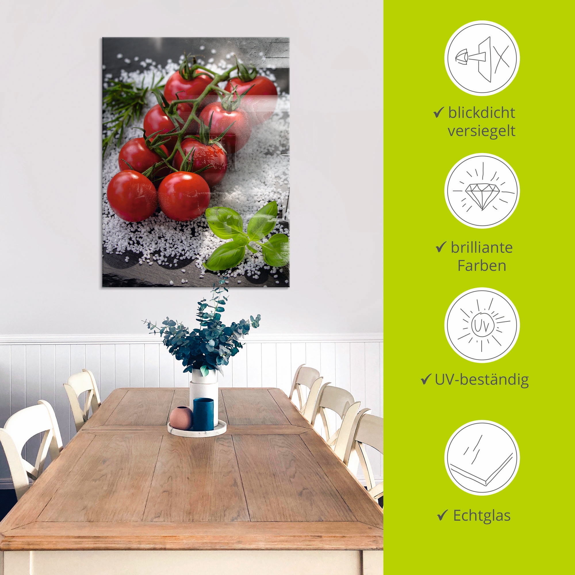 Artland Glasbild »Tomaten Rispe auf Salz«, Lebensmittel, (1 St.), in verschiedenen Größen