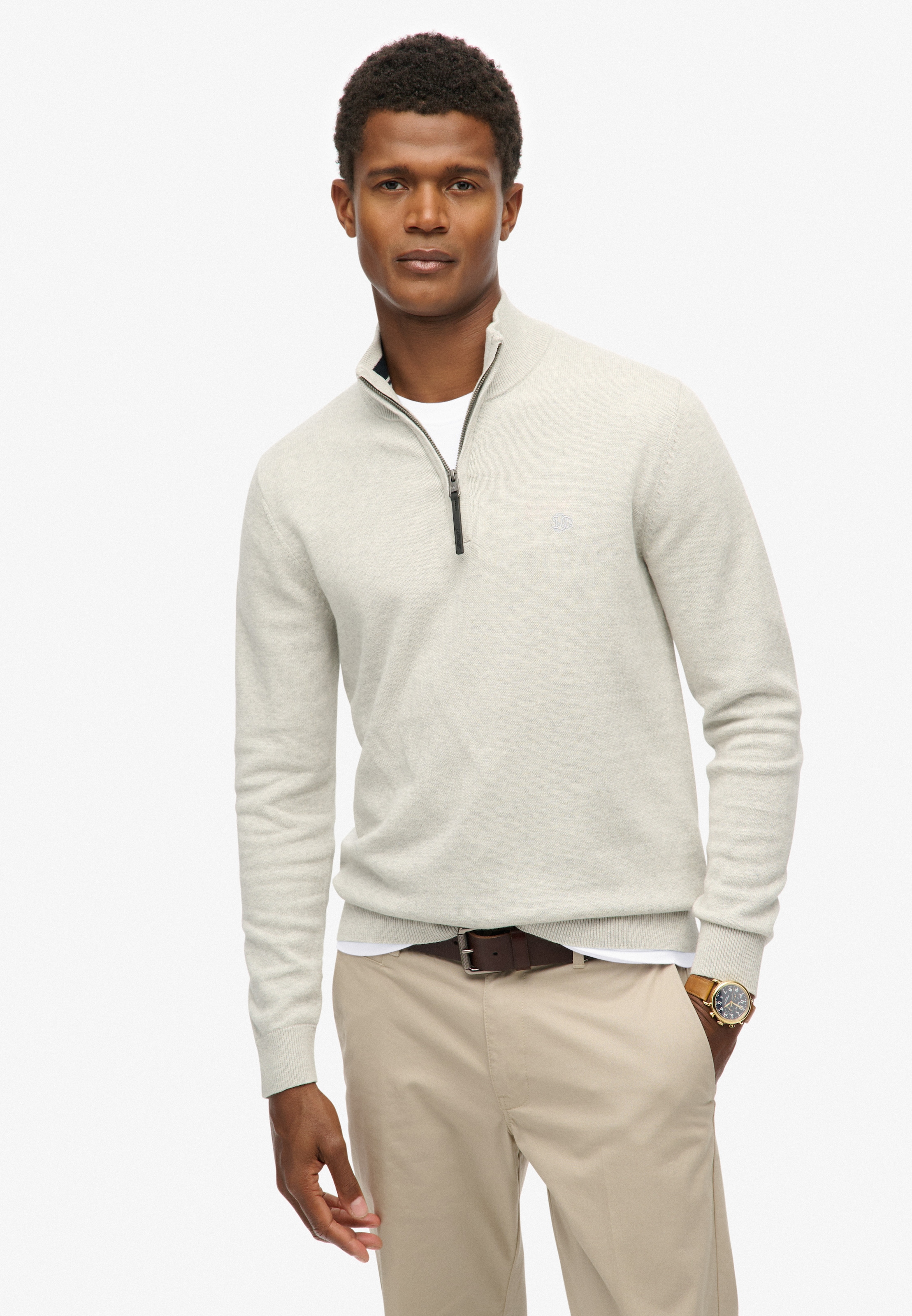 Superdry Troyer »ESSENTIALS COTTON HALF ZIP« aus Baumwolle, Slim Fit, hochschließender Kragen mit Reißverschluss