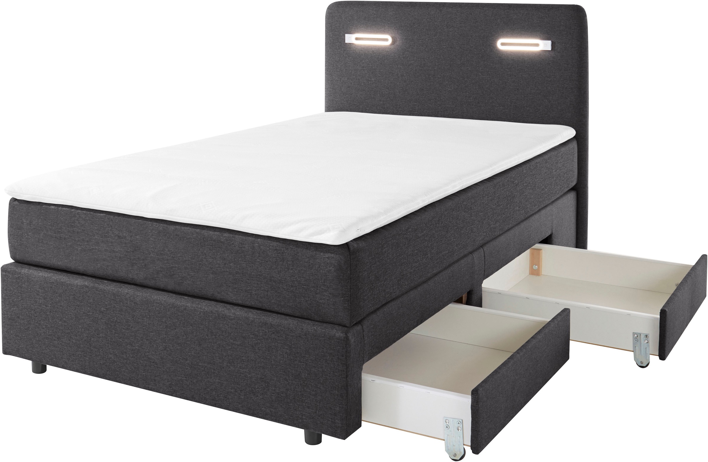 INOSIGN Boxbett »Luan«, Schubkästen, LED-Beleuchtung und Topper, in Breite 120 cm und 180 cm