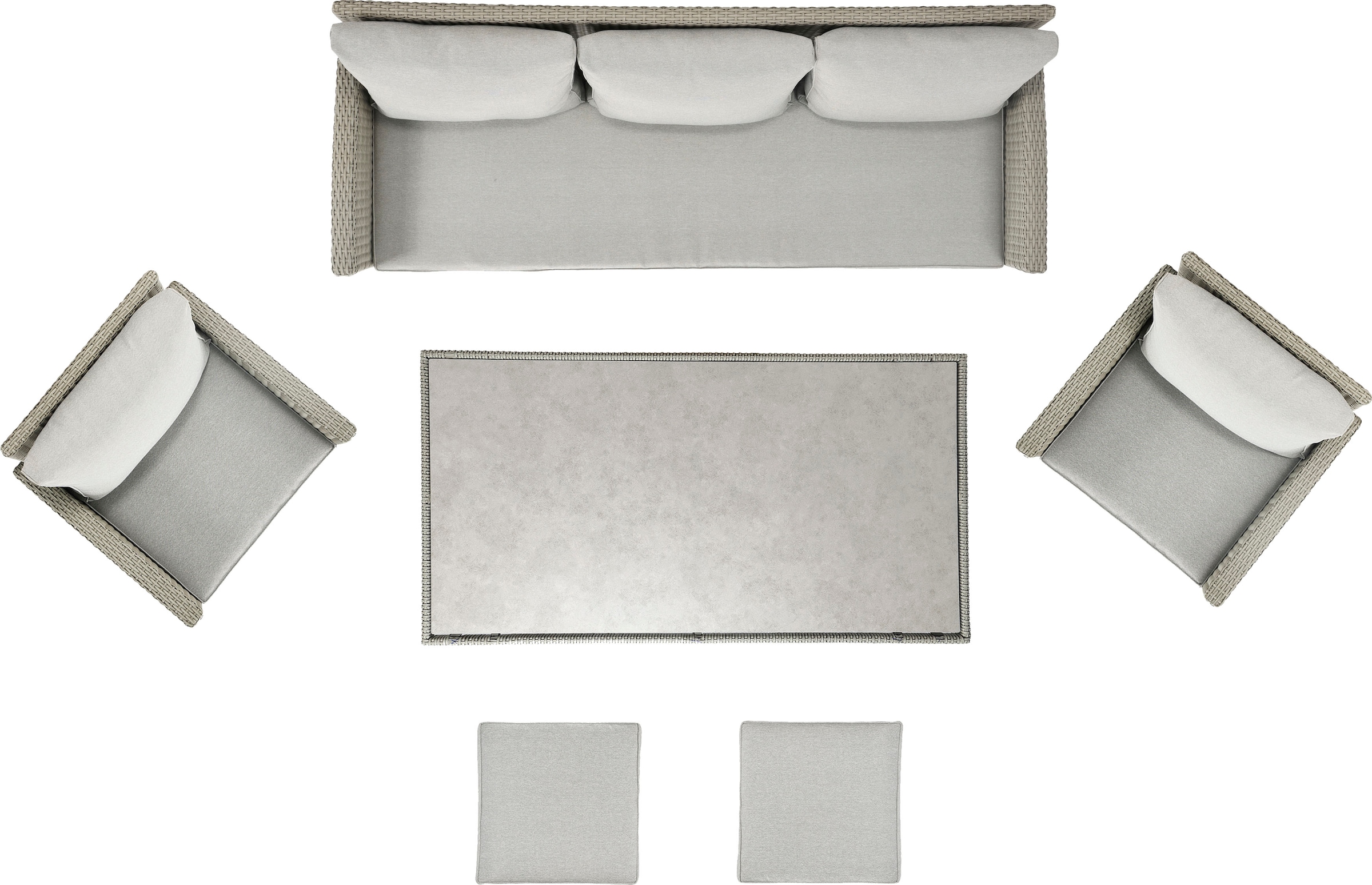 KONIFERA Gartenlounge-Set »Amsterdam XL« Set, 16 tlg. tlg. bestehend aus 2 Sesseln, 2 Hocker, 1 Sofa, 10 Sitzauflagen, 1 Tisch