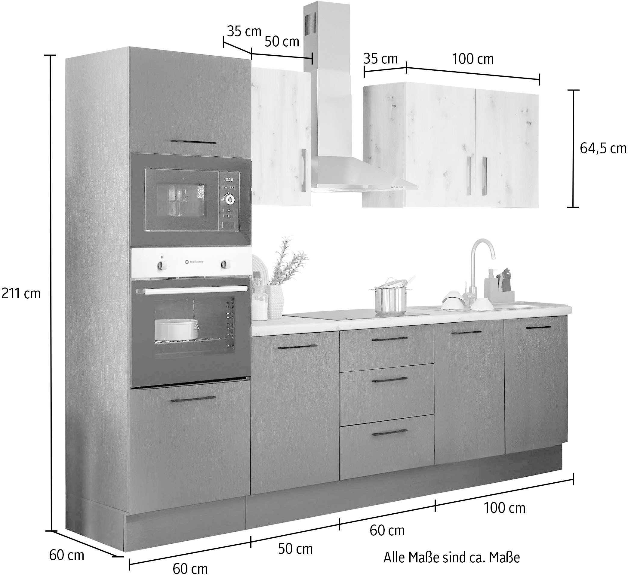BASIC by Balculina Küchenzeile »Turin«, Breite 270 cm, wahlweise mit E-Geräten