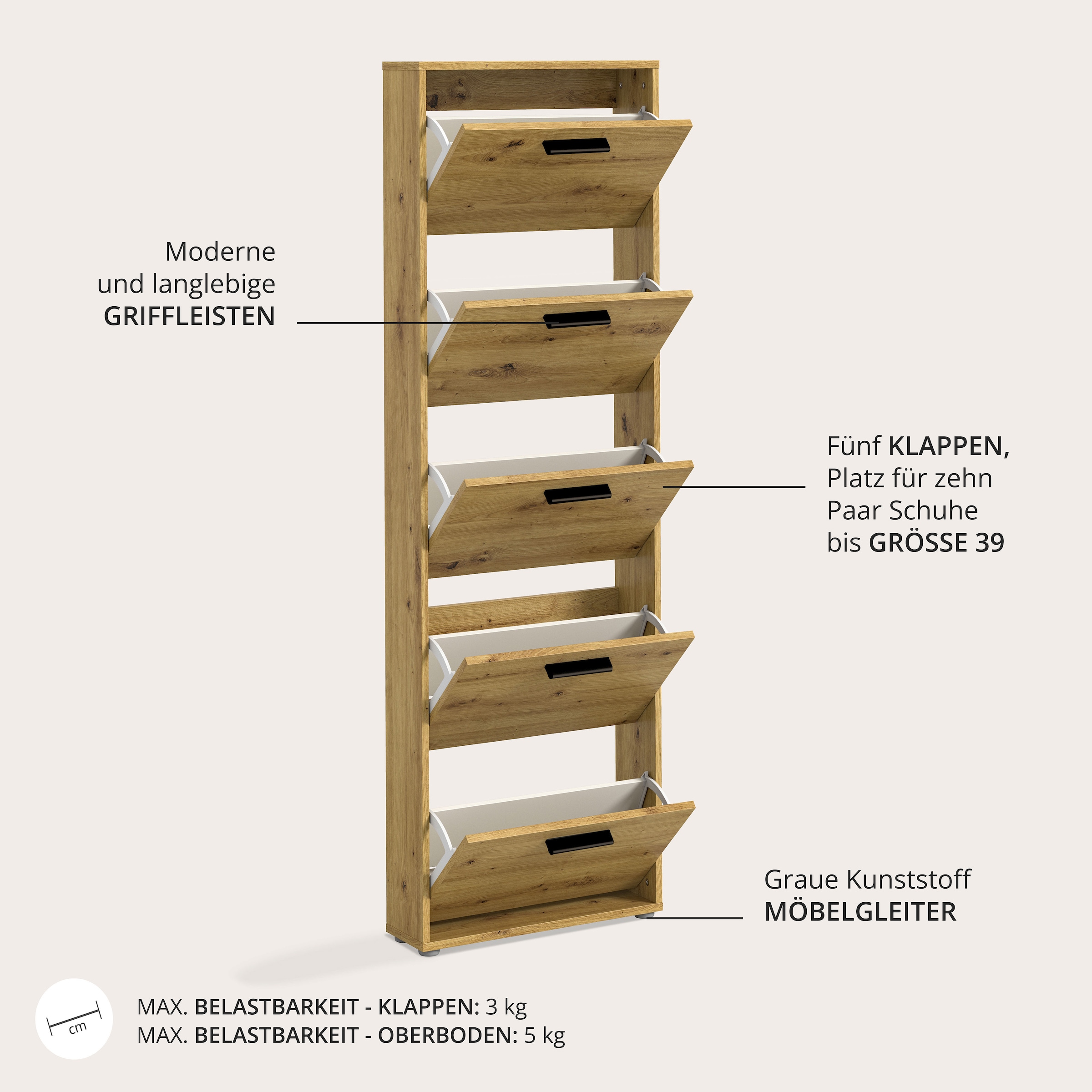HBZ Schuhkommode »Sam Schuhkipper, Schuhschrank BxHxT 59x169x17 cm« 1 Stk. tlg. mit 5 Klappen