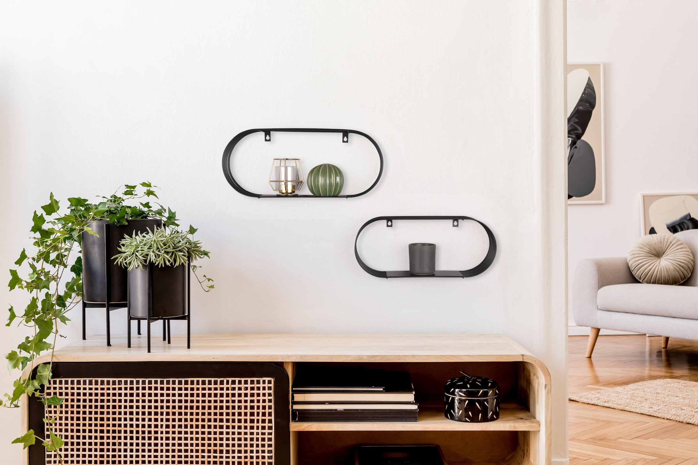 MIRRORS AND MORE Wandregal »Joyce« Set, 2 Stk. tlg. Mit Metallstreben, Wand günstig online kaufen