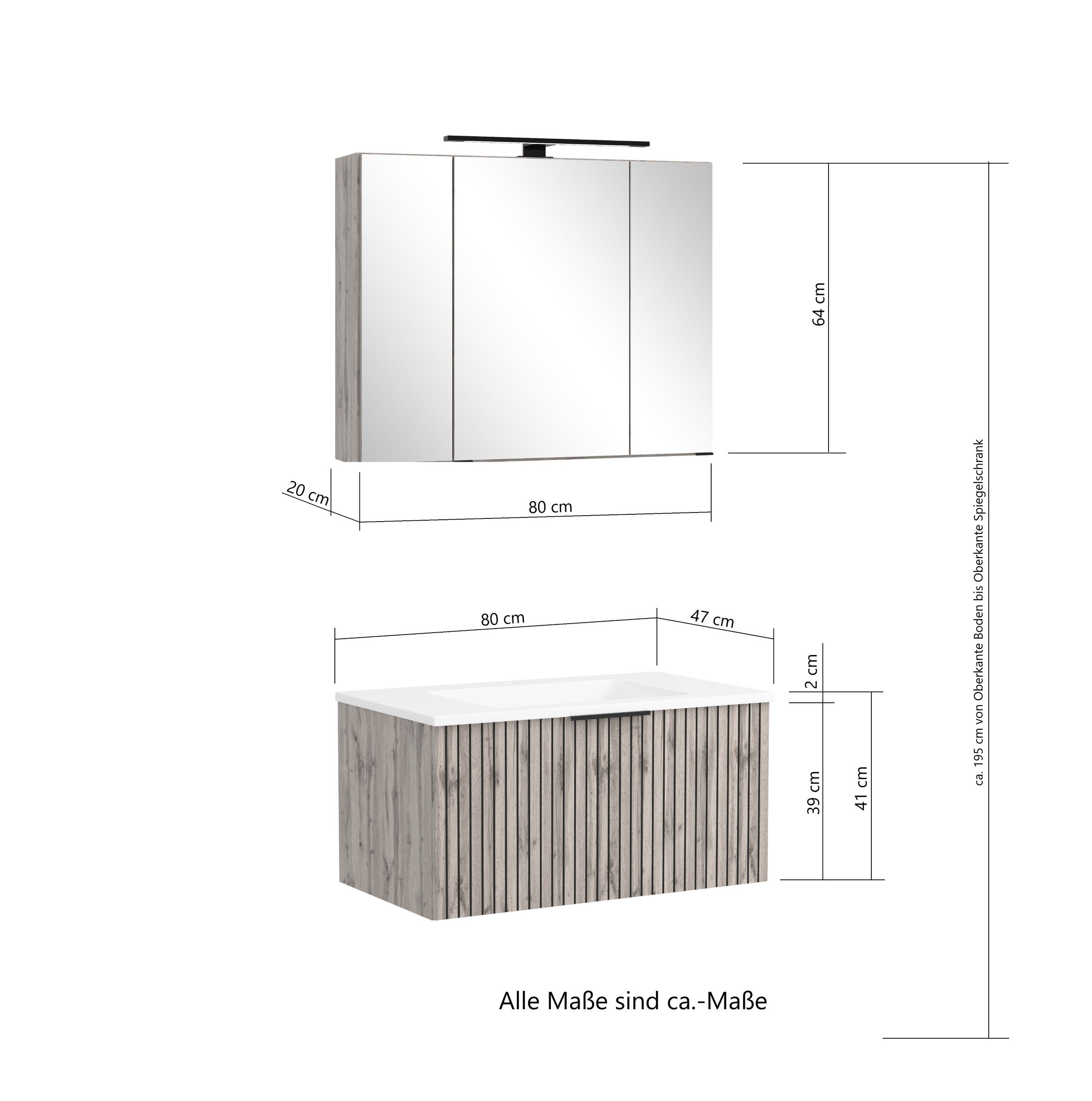 welltime Badmöbel-Set »Welltime, Carlton Waschtisch-Set, 80 oder 120 cm, gestreift«, (2 St.)