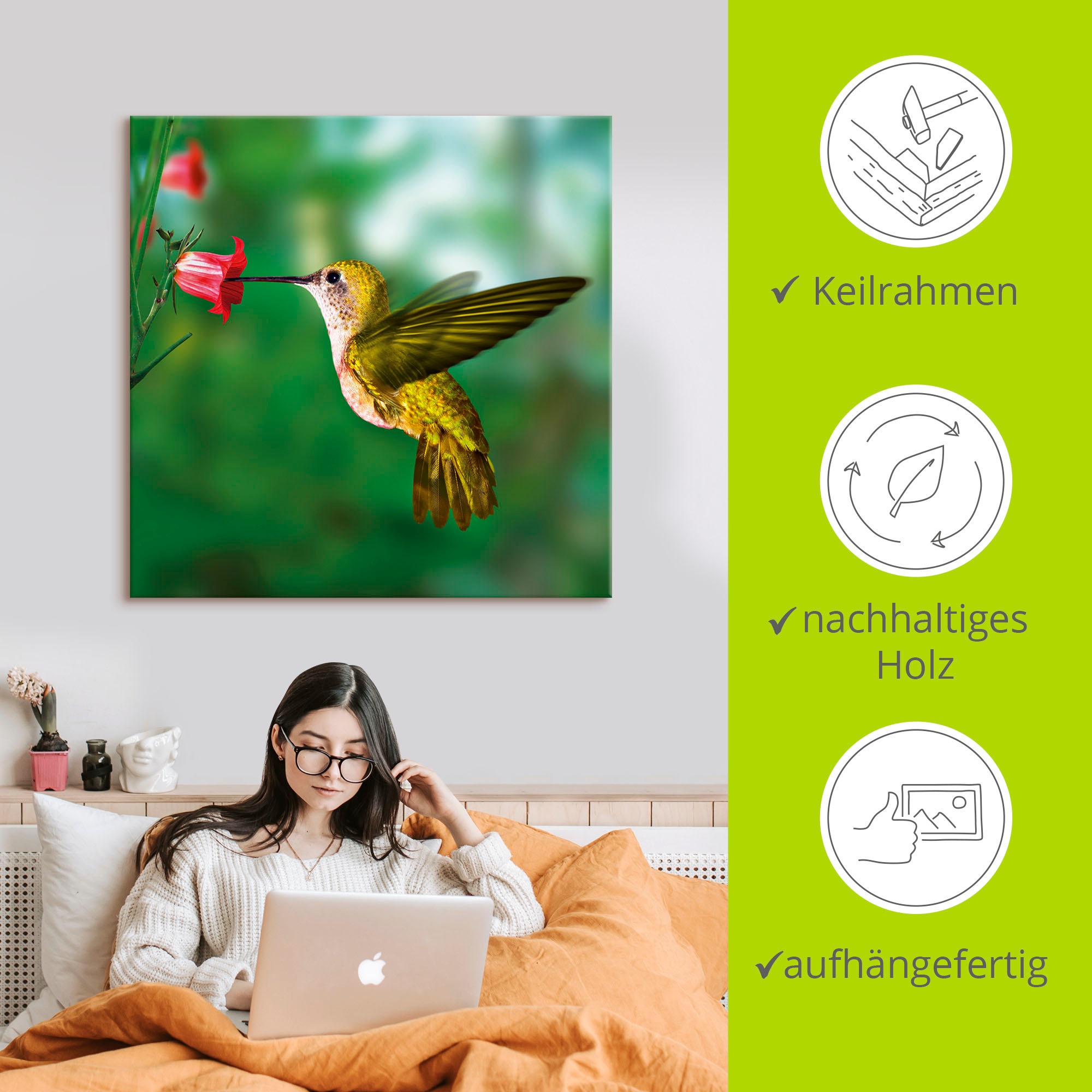 Artland Wandbild »Kolibri«, Vögel, (1 St.), als Alubild, Outdoorbild, Leinwandbild, Poster in verschied. Größen
