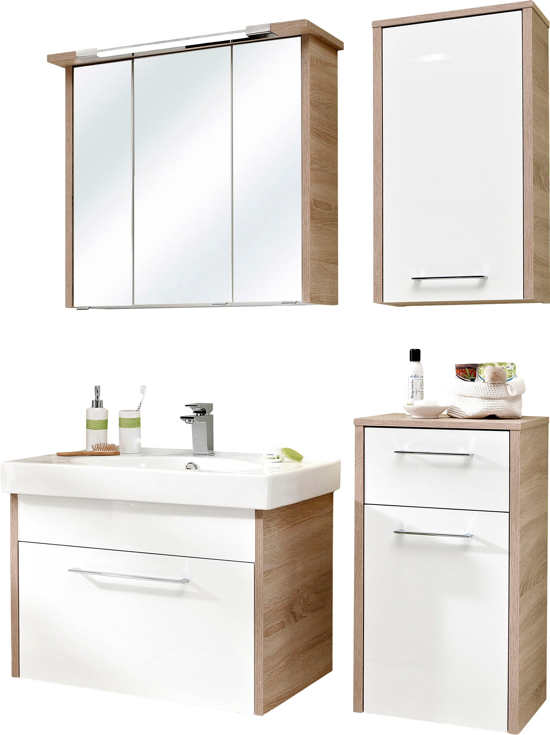 Saphir Badmöbel-Set »Quickset 382 4-teilig Keramik-Waschtisch mit LED-Spieg günstig online kaufen