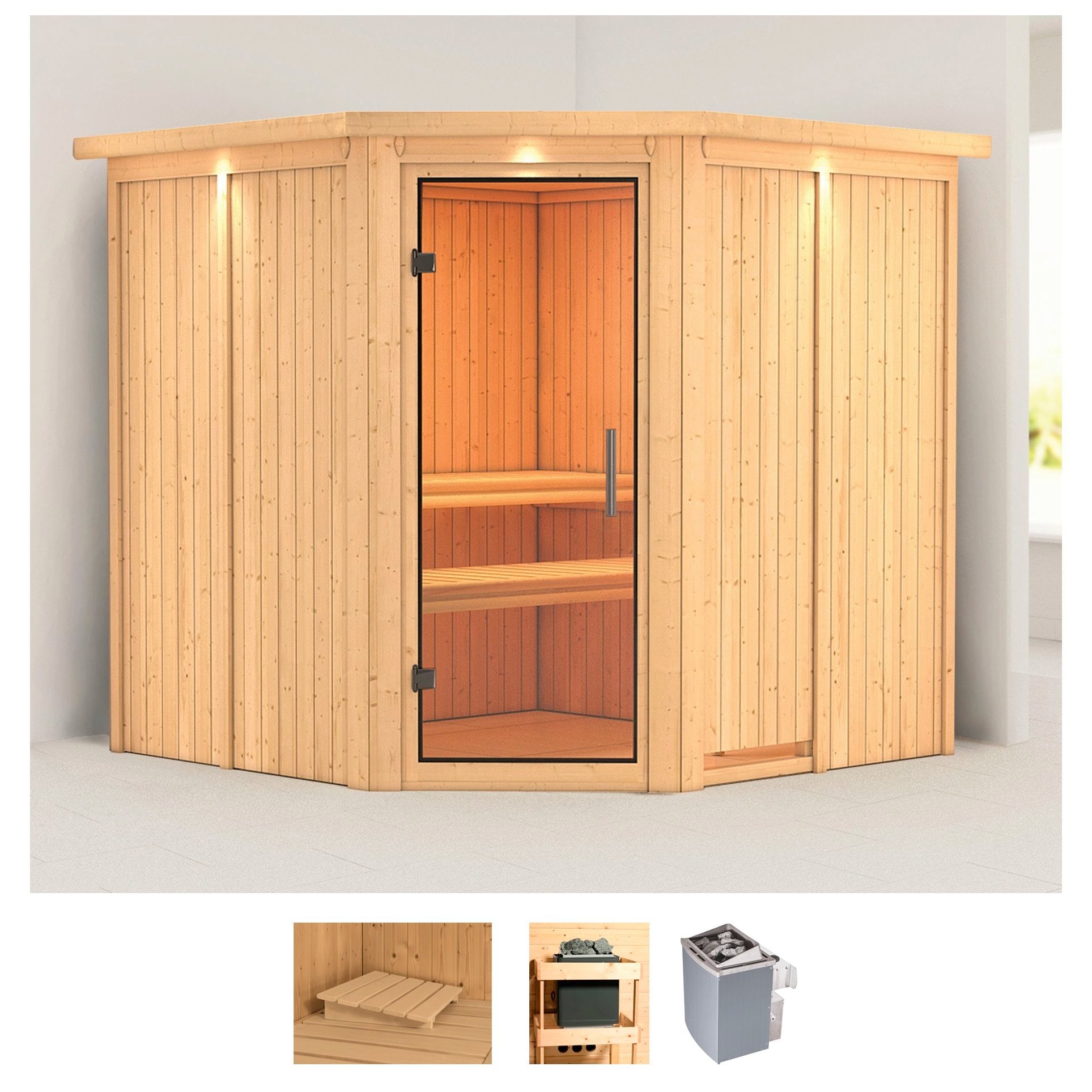 Karibu Sauna »Jarin« Set, 9-kW-Ofen mit integrierter Steuerung günstig online kaufen