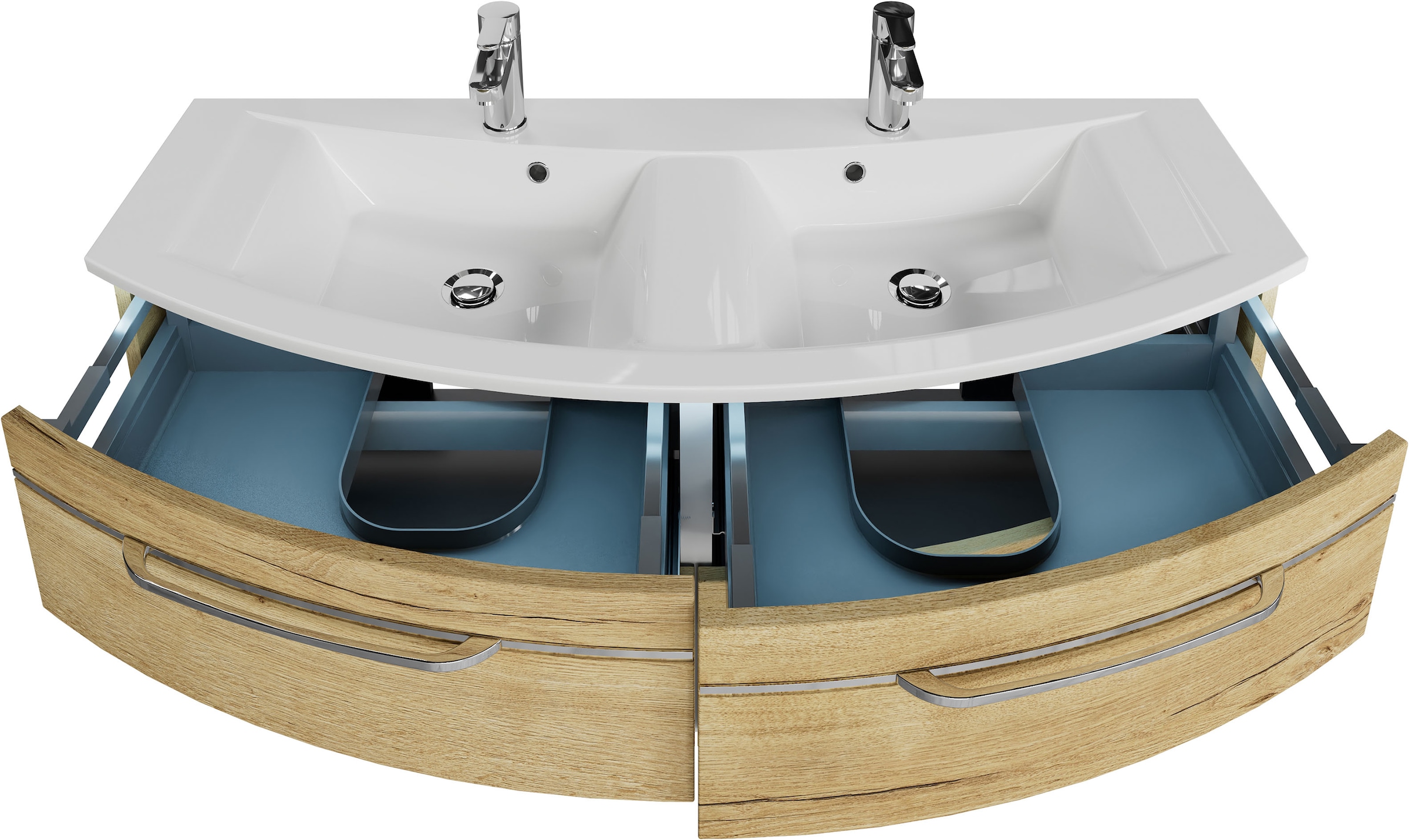 Saphir Waschtisch »Serie 7045 Mineralmarmor-Waschtisch und Unterschrank, 131 cm breit«, Doppel-Waschplatz mit 4 Schubladen, Badmöbel Set mit Waschtisch