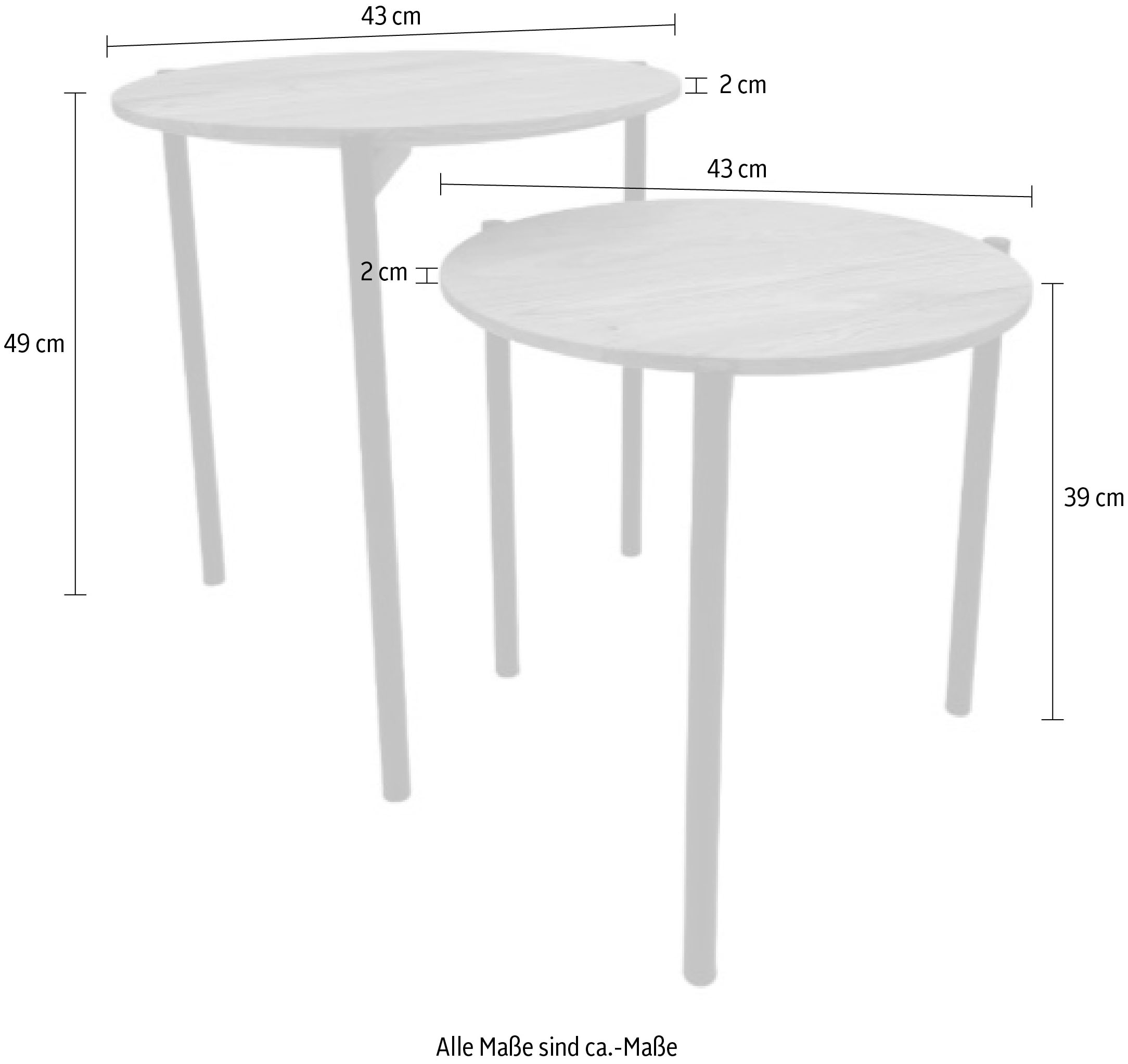 andas Couchtisch »Kotka«, (Im Set zwei Couchtische), Tischplatte aus massiver Eiche, Beingestell aus Metall