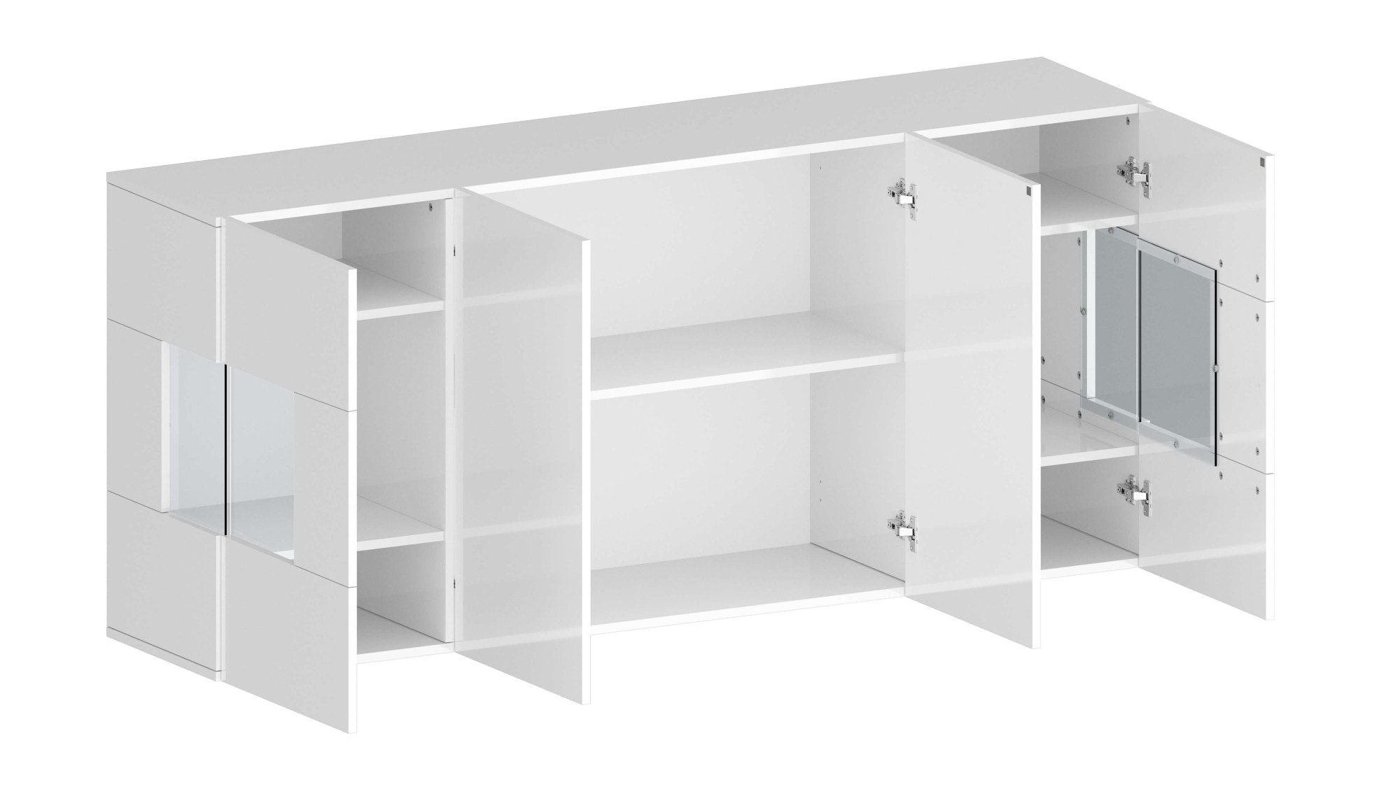 INOSIGN Sideboard »Egypt, Kommode, Schrank, Kredenz, Vitrine grifflos«, 4 Türen davon 2 mit Glaseinsatz, kompl. Hochglanz lackiert, Breite 180