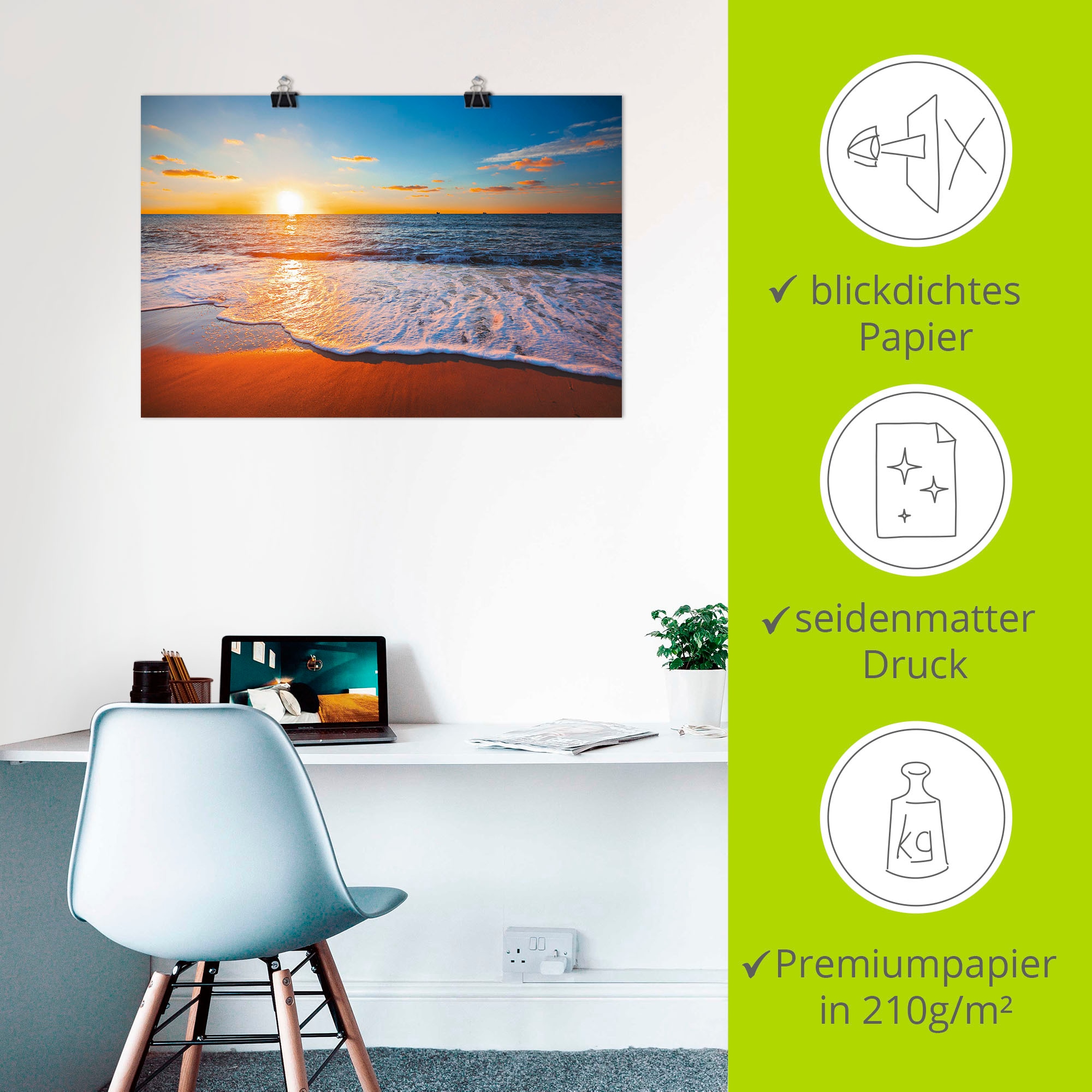 Artland Wandbild »Sonnenuntergang und das Meer«, Strand, (1 St.), als Alubild, Outdoorbild, Leinwandbild, Poster in verschied. Größen