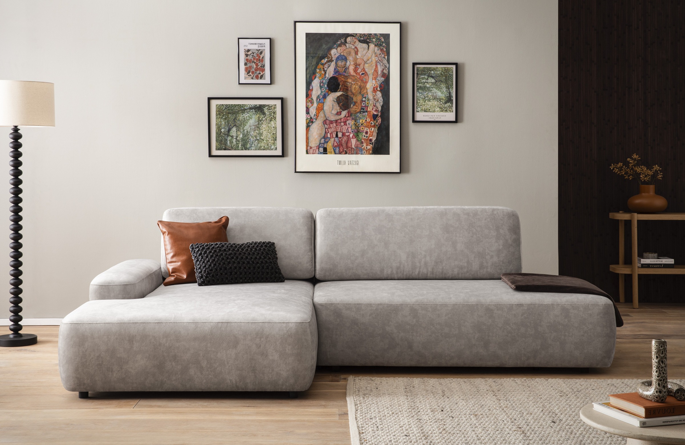 INOSIGN Ecksofa »TORGE, Schlafsofa Cord, Samtvelours u. Strukur fein, Couch in L-Form«, Schlaffunktion und Bettkasten, Liegefläche: 210x125 cm, neues Design