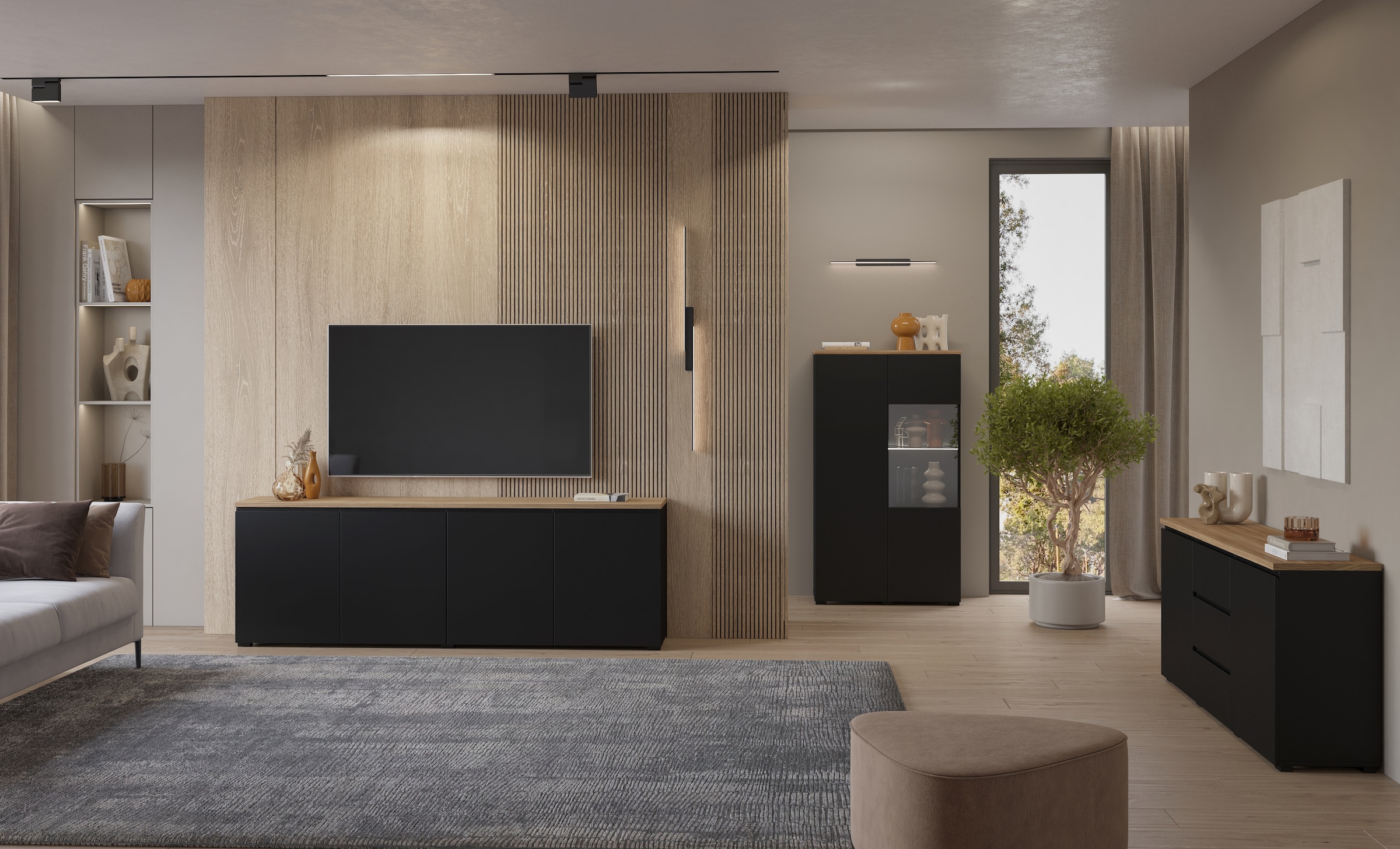 OTTO home Vitrine »Modo, Breite 80 cm, moderner griffloser Vitrineschrank« Vitrine mit viel Stauraum, Einlegeböden verstellbar, Glastür