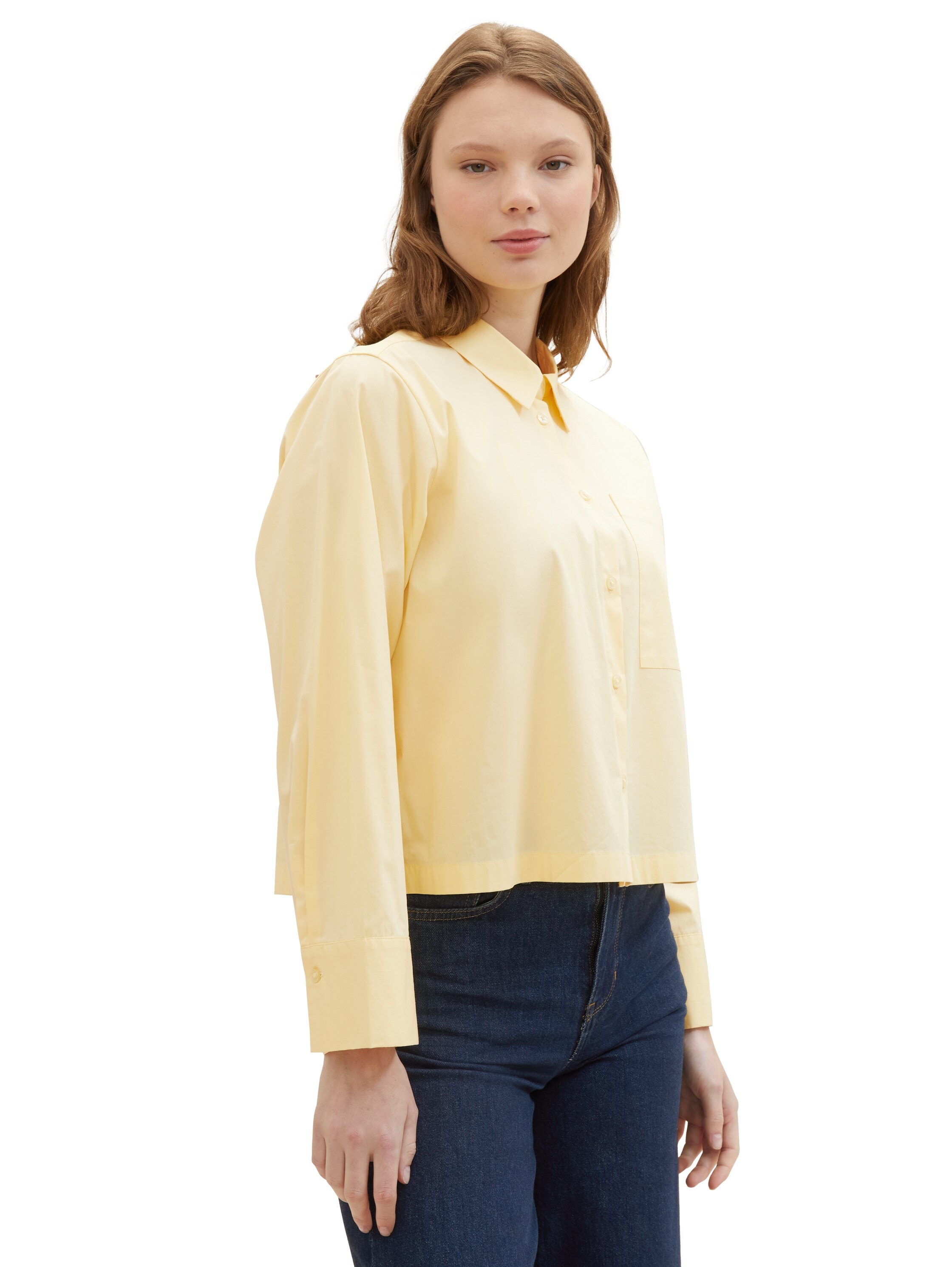 TOM TAILOR Denim Hemdbluse, mit Kellerfalte im Oversize-Look und extra kurz
