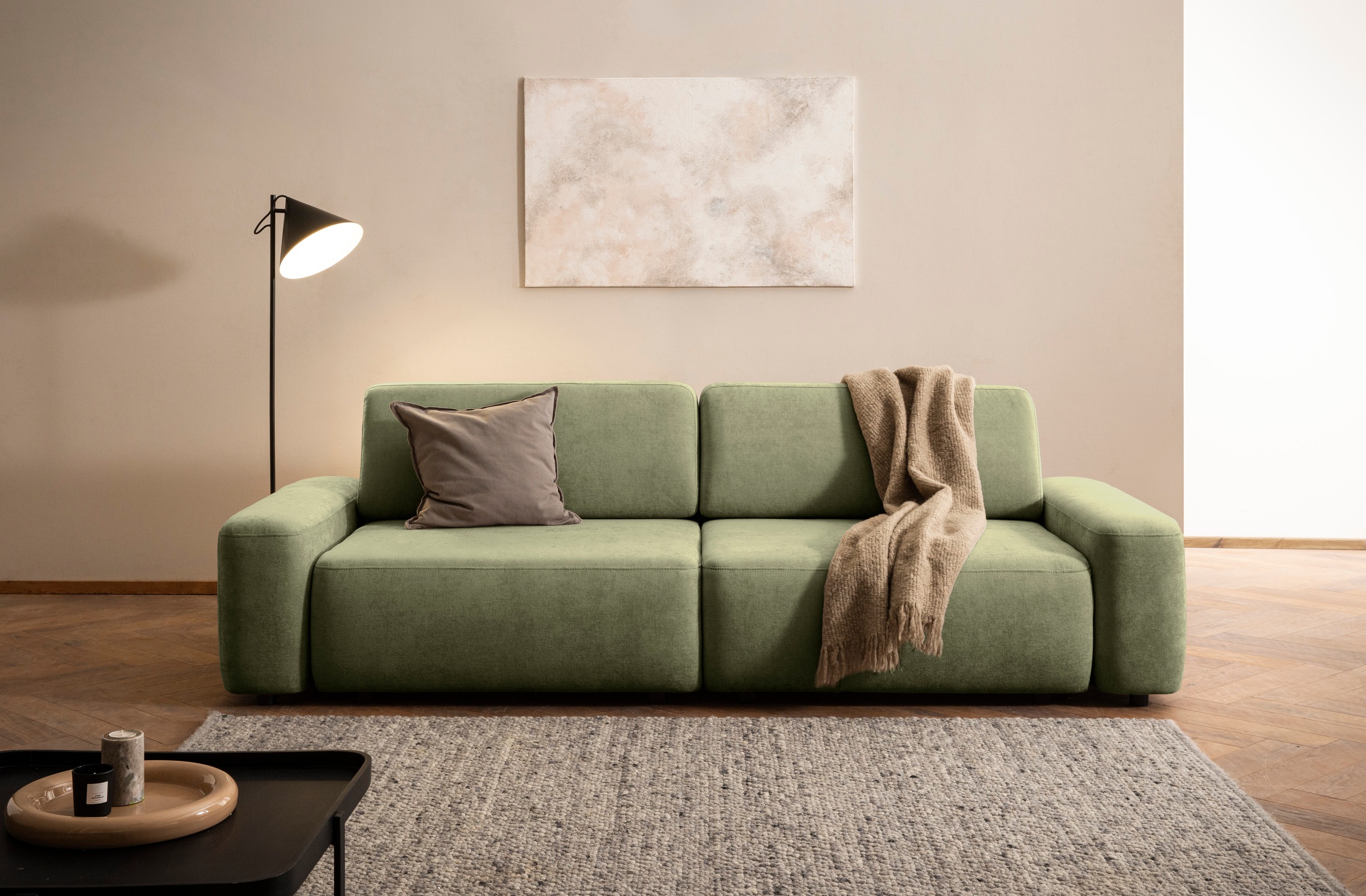INOSIGN 3-Sitzer »TORGE (257cm), Sofa,Schlafsofa in Cord, Samtvelours, Struktur fein«, rundes Design, Schlaffunktion u. Bettkasten, Liegefläche: 135/200 cm