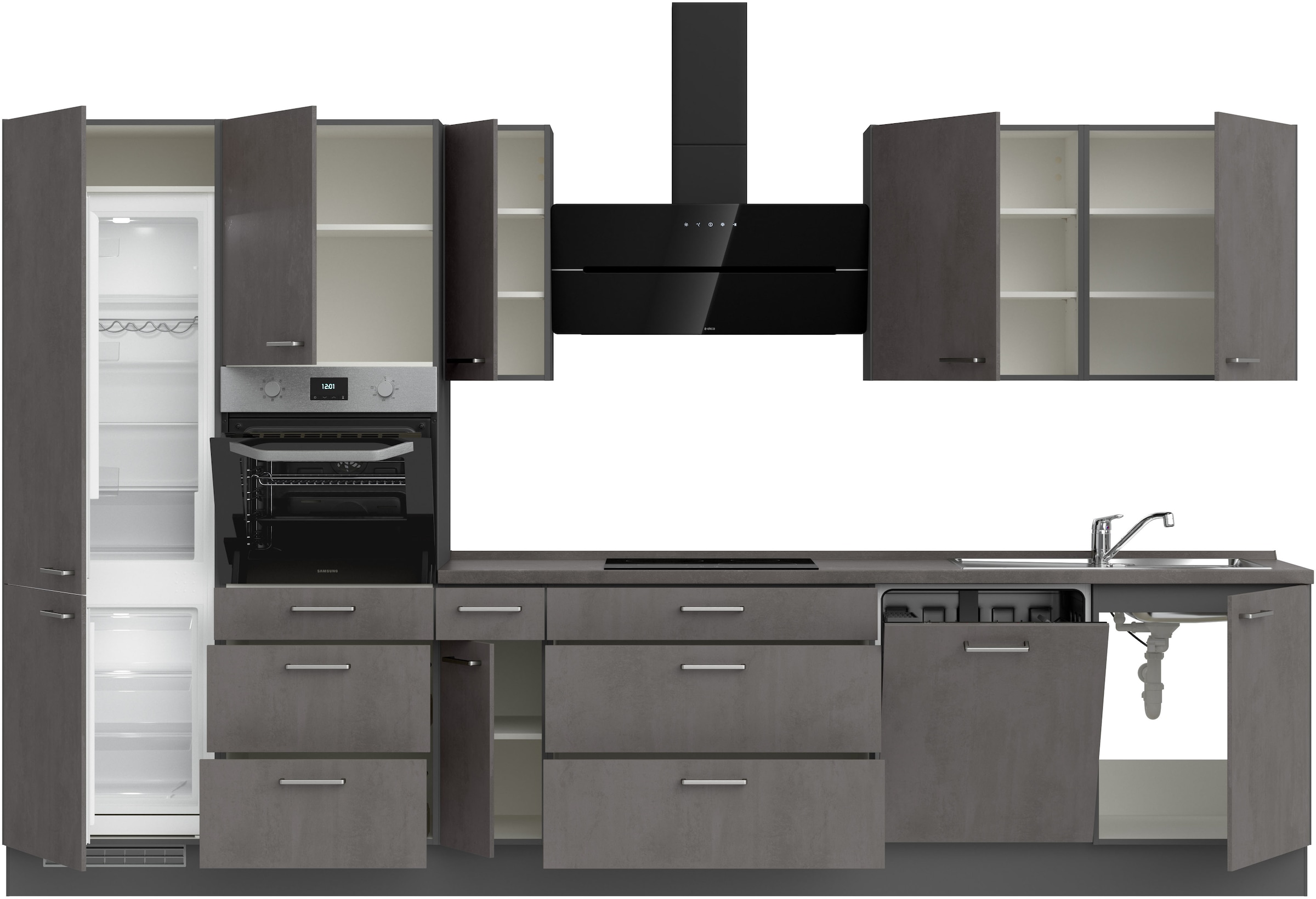nobilia® Küchenzeile »"Riva II"«, vormontiert, Ausrichtung wählbar, Breite 360 cm, wahlw. mit E-Geräten