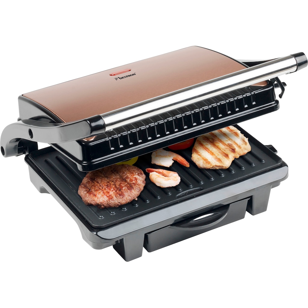 bestron Kontaktgrill »ASW113CO auch als Sandwich-/Panini-Kontaktgrill einsetzbar«, 1000 W, antihaftbeschichtet, mit Auffangschale, Kupfer