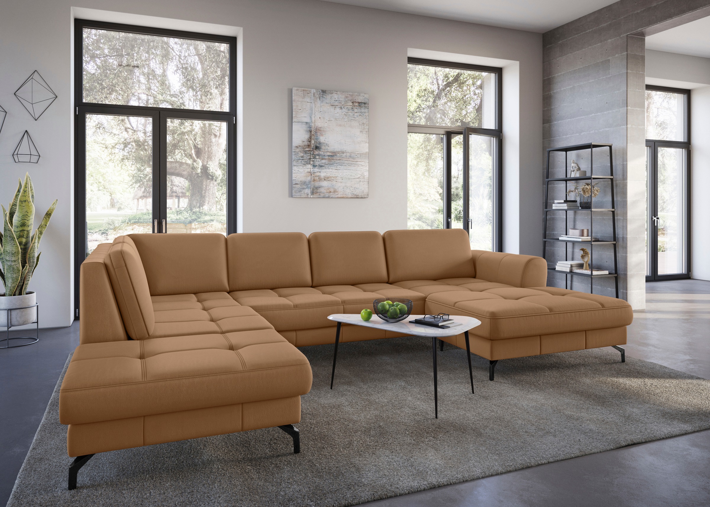 sit&more Wohnlandschaft »Bendigo U-Form«, inklusive Sitztiefenverstellung, Bodenfreiheit 15 cm, in 2 Fußfarben